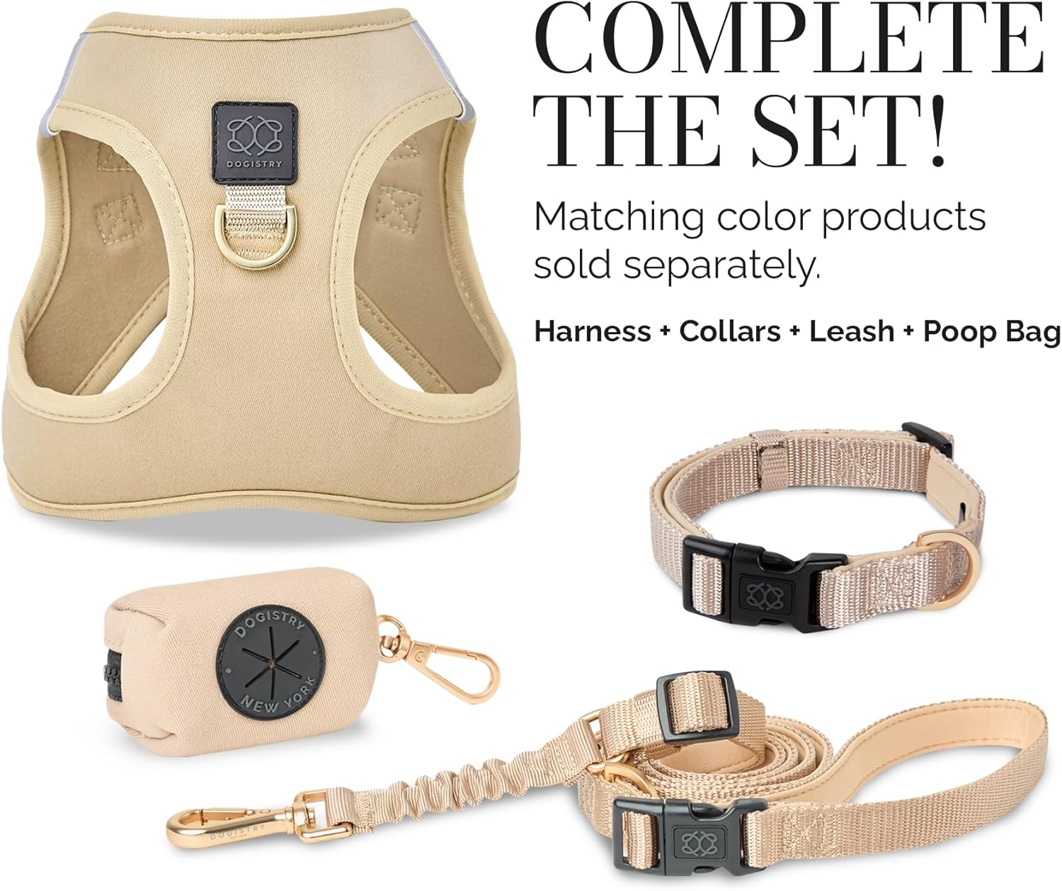 The DOGISTRY - SoHo Dog Harness - Dune - Award-Winning Luxe No-Pull Design - Crafted for Style, Ease & Innovation - M (11-14lbs)