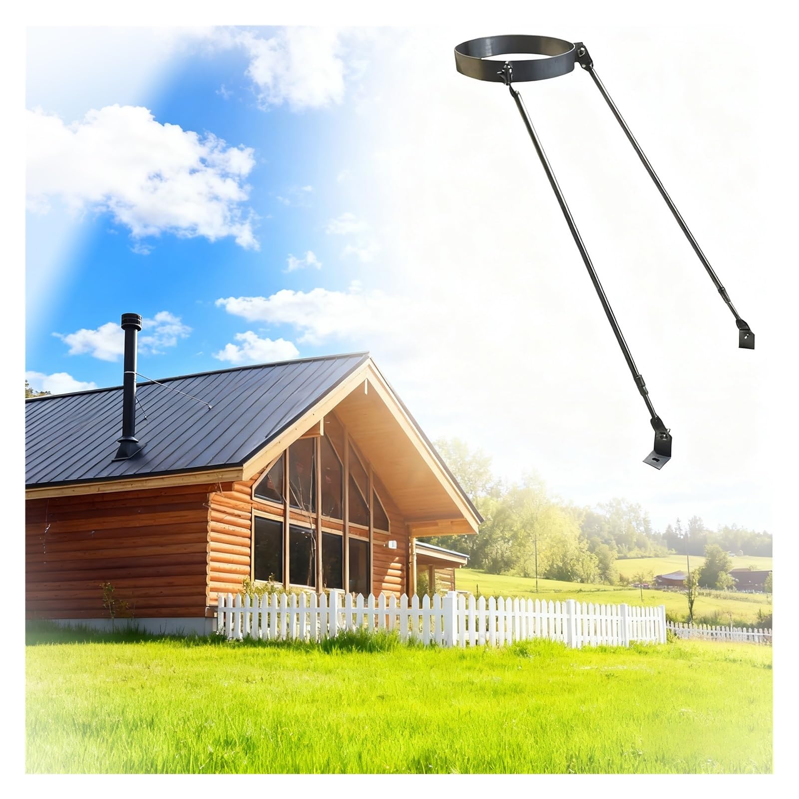 JYHHGDS Universal Roof Chimney Pipe Brace Holder Kit, Wall Mount Support for 3-1/8" to 10" Stove Pipes, Durable Steel Bracket (Hoop Dia - 7 1/16" / 180mm)