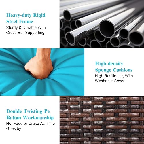 Miniatura 8 de Tangkula Juego de sofá esquinero de 3 piezas, juego de sofá de ratán para exteriores, incluye tumbona, sofá biplaza y mesa auxiliar, muebles de