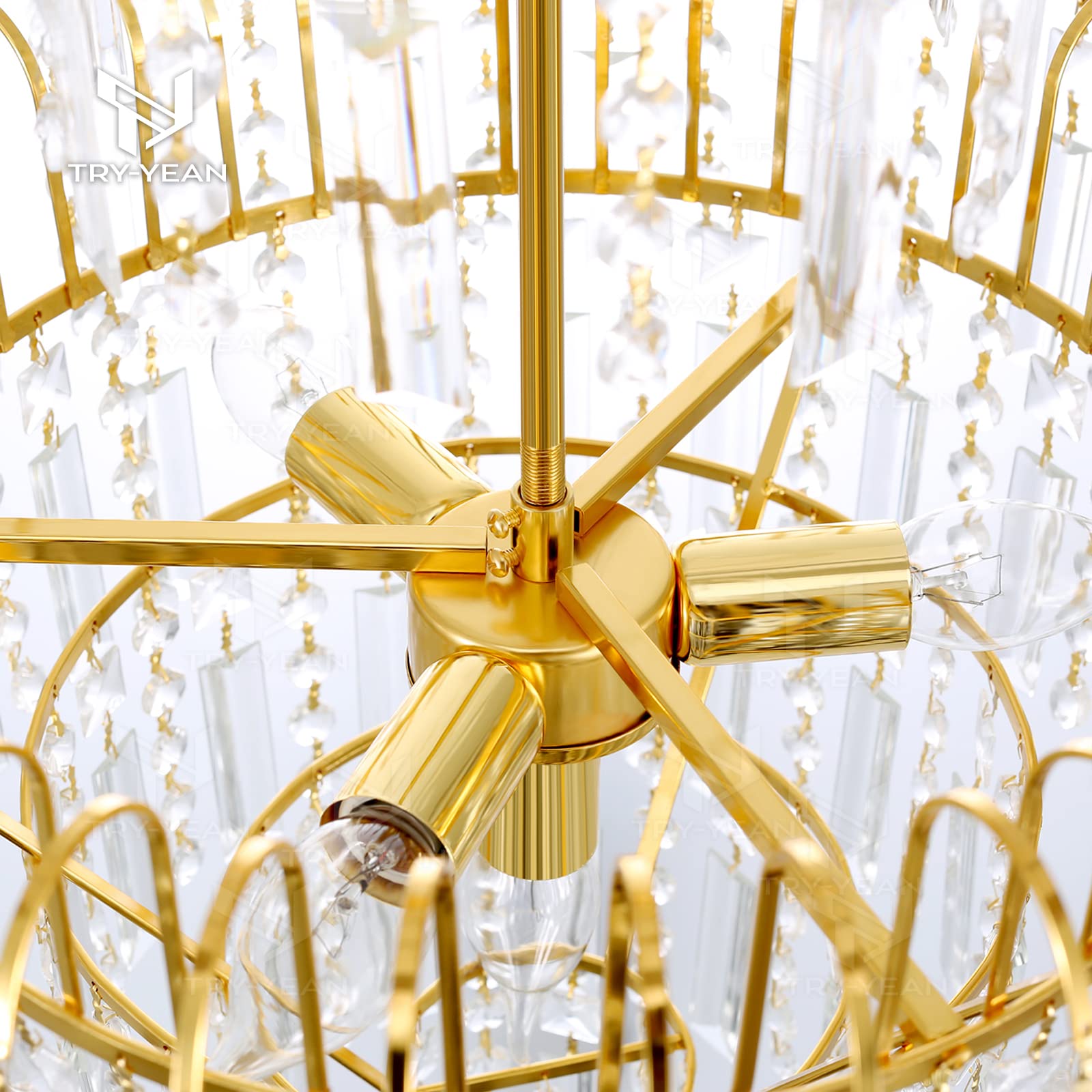 Lampadario in Cristallo Dorato Moderno 6 Livelli 4 Luci Plafoniera da Incasso per Camera da Letto, Soggiorno, Cucina, Hotel