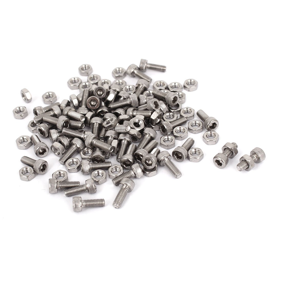 Sourcingmap M3x8mm Hex Socket Head Knurled Cap Screws Bolts Nuts Set 50Pcs