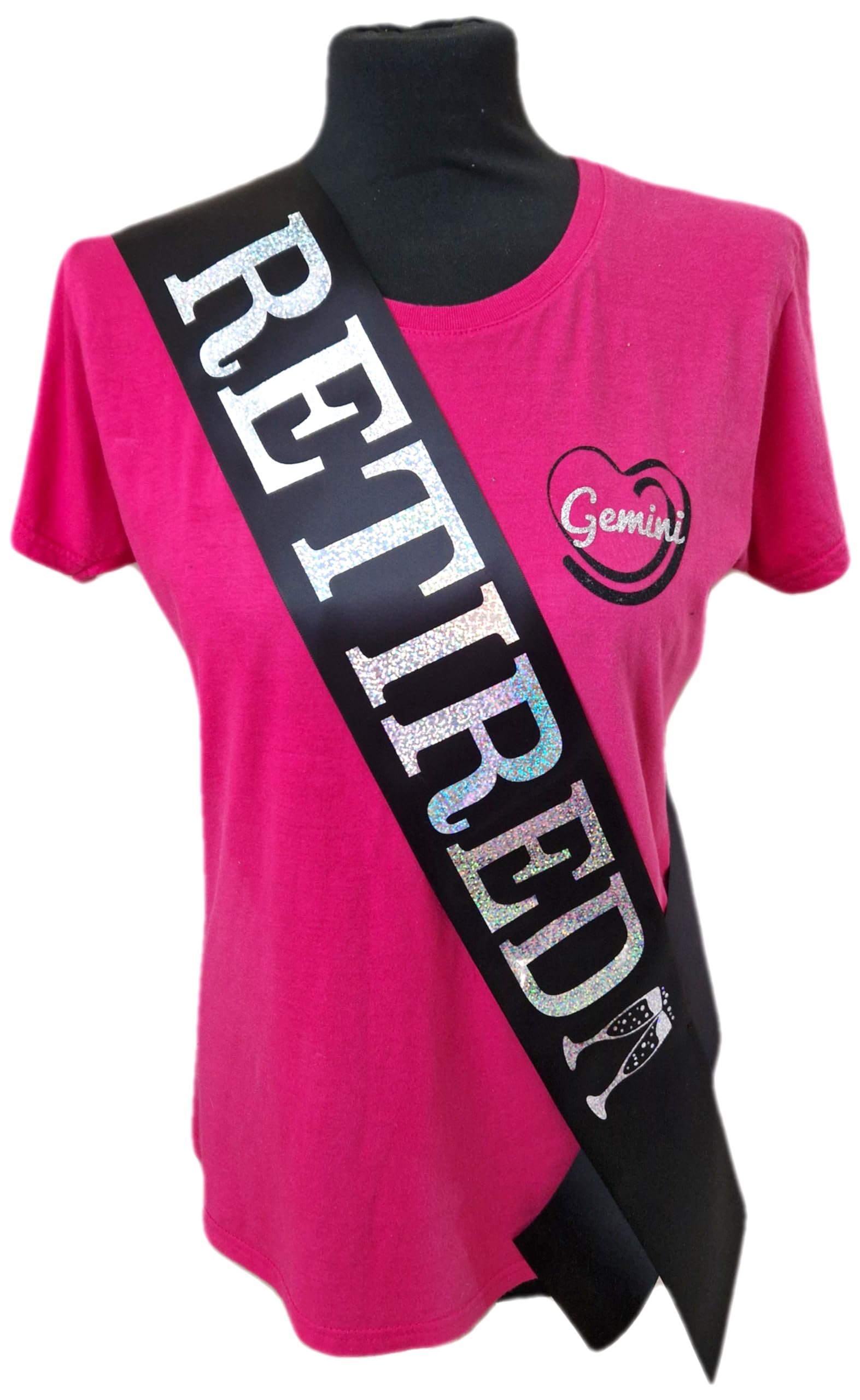 Retirement Sash - Retired Birthday Sash - Beautiful Quality Black Ribbon and Holographic Silver Font Retirement Sash