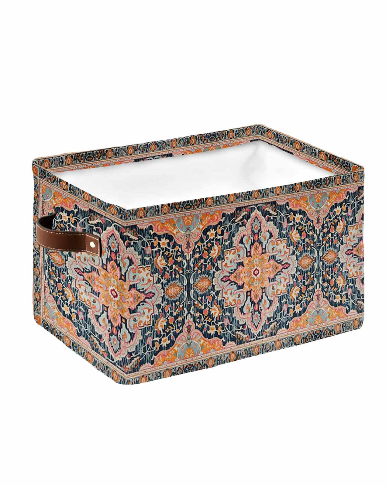 Storage Bins Cubes Waterproof Cloth Storage Basket, Rustic Boho Foldable Storage Bags for Shelf Closet Clothes Storage Organizers with Handles Ethnic Turkish Floral Vintage Geometric Multi 1PCS