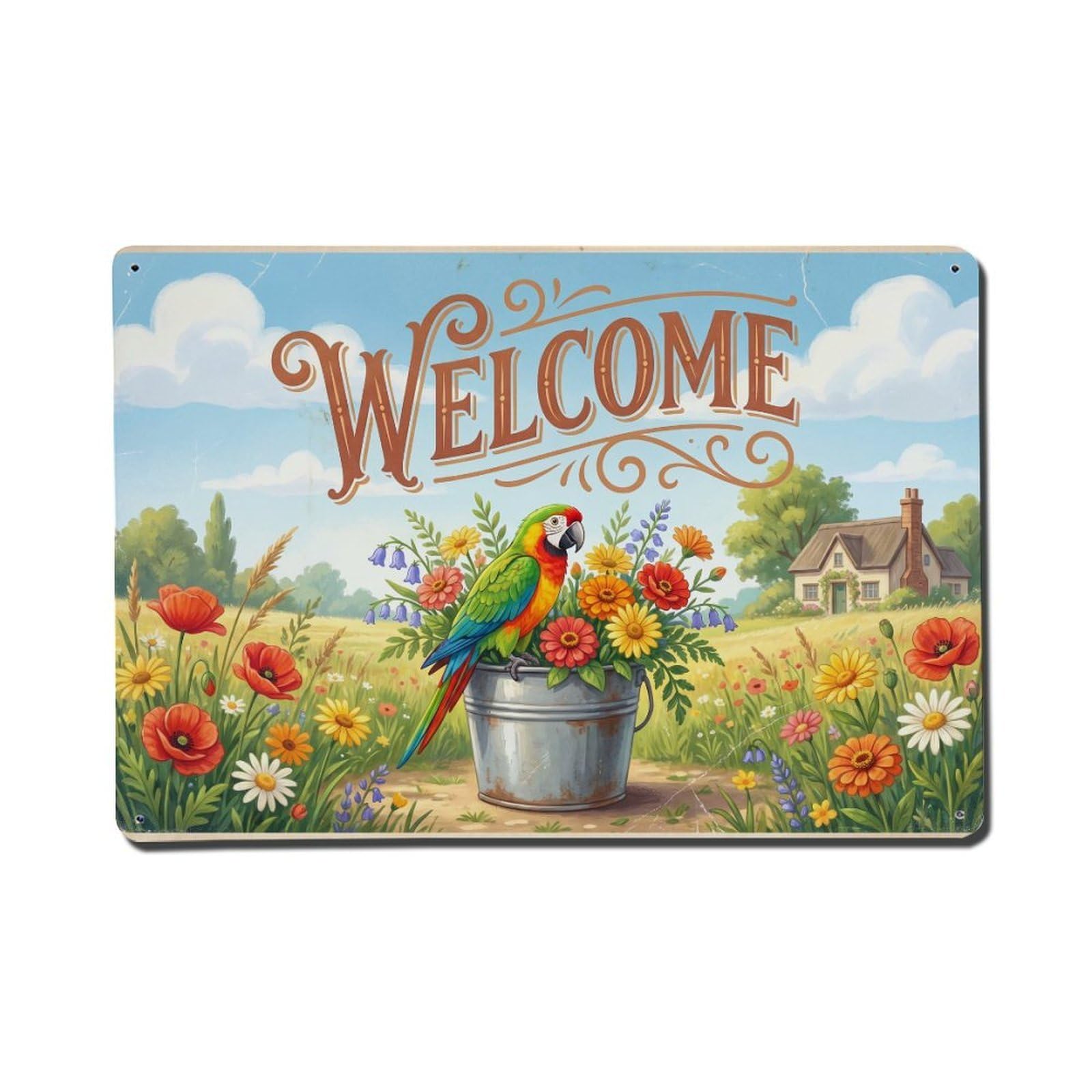 [Vintage Welcome] Parrot Bright Moments Metal Tin Sign