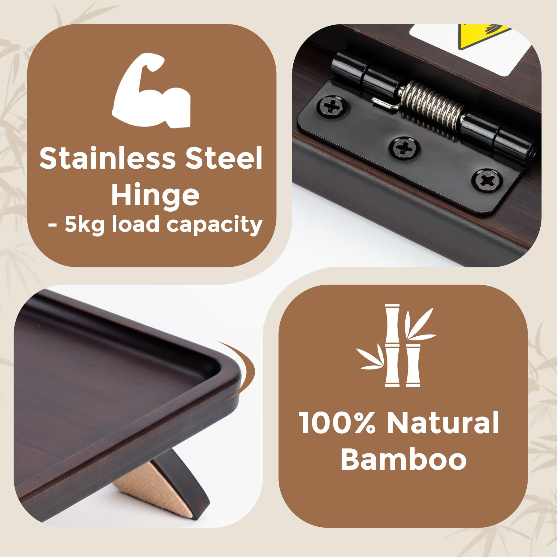 Mesa con reposabrazos de bambú natural para sofá, para bebidas, aperitivos, comer, control remoto, bandeja para brazo de sofá (marrón)