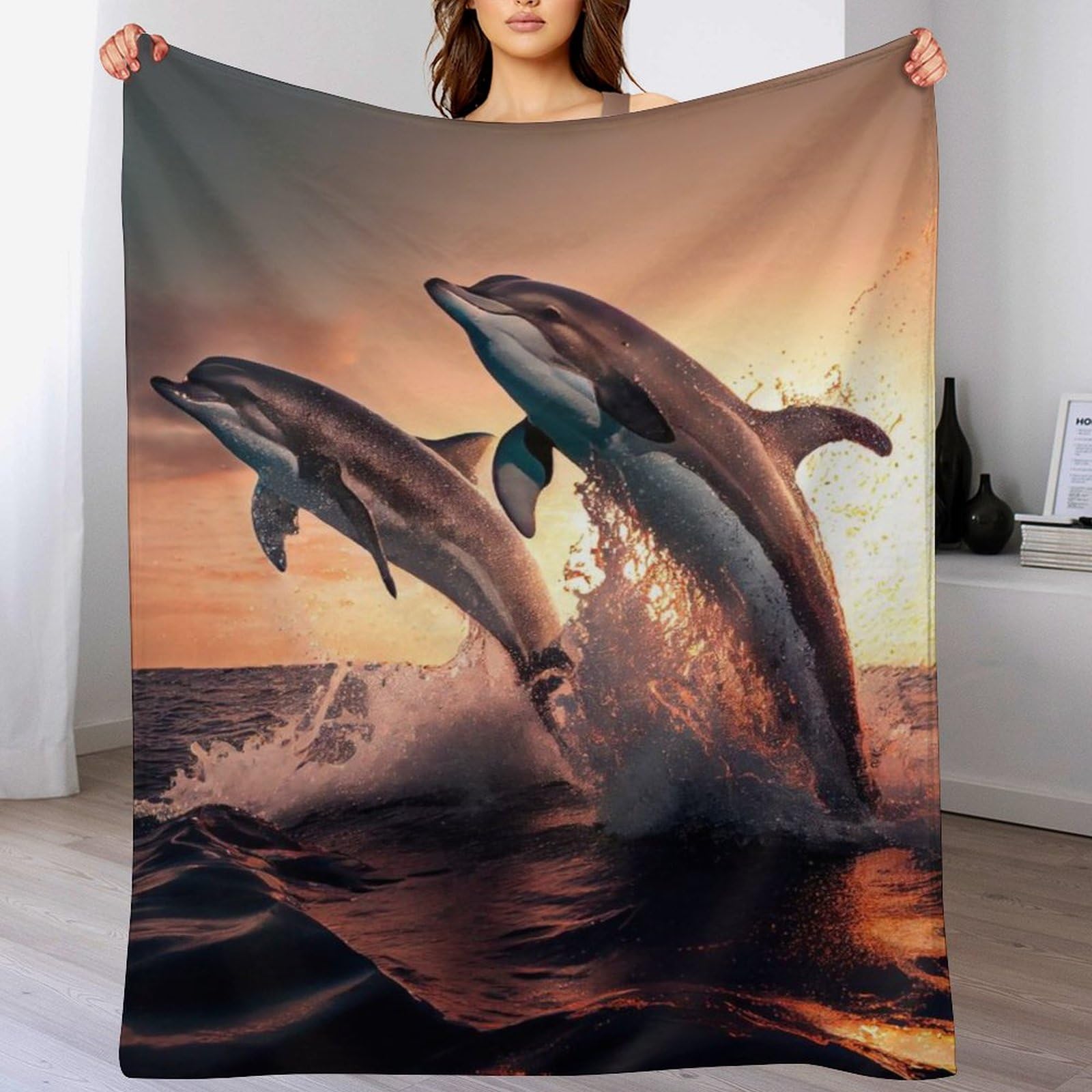 Couverture lit 150x200cm motif dauphin en flanelle polaire de haute qualité