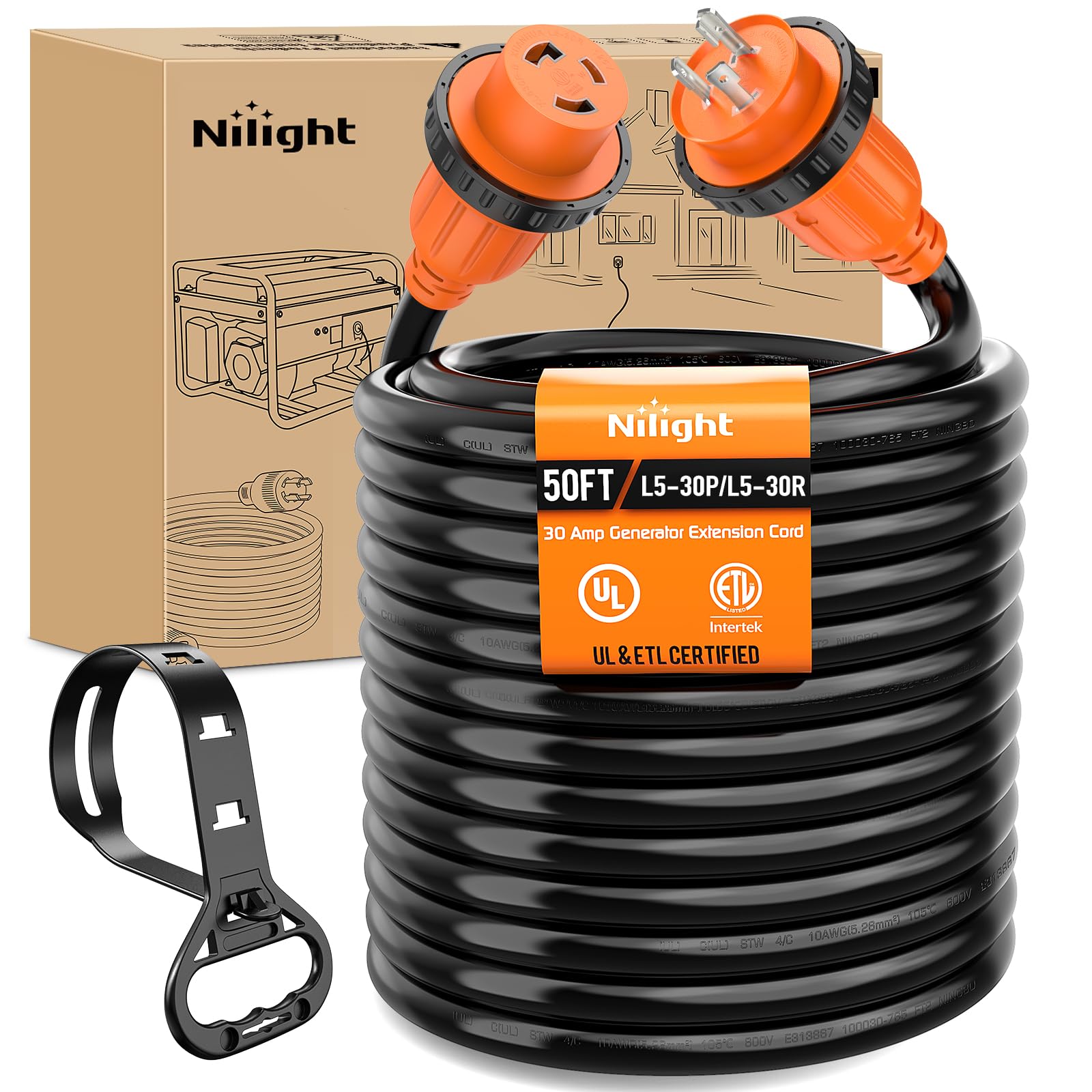 Nilight 30 Amp 50FT Generator Extension Cord 3 Prong Shore Power Cords