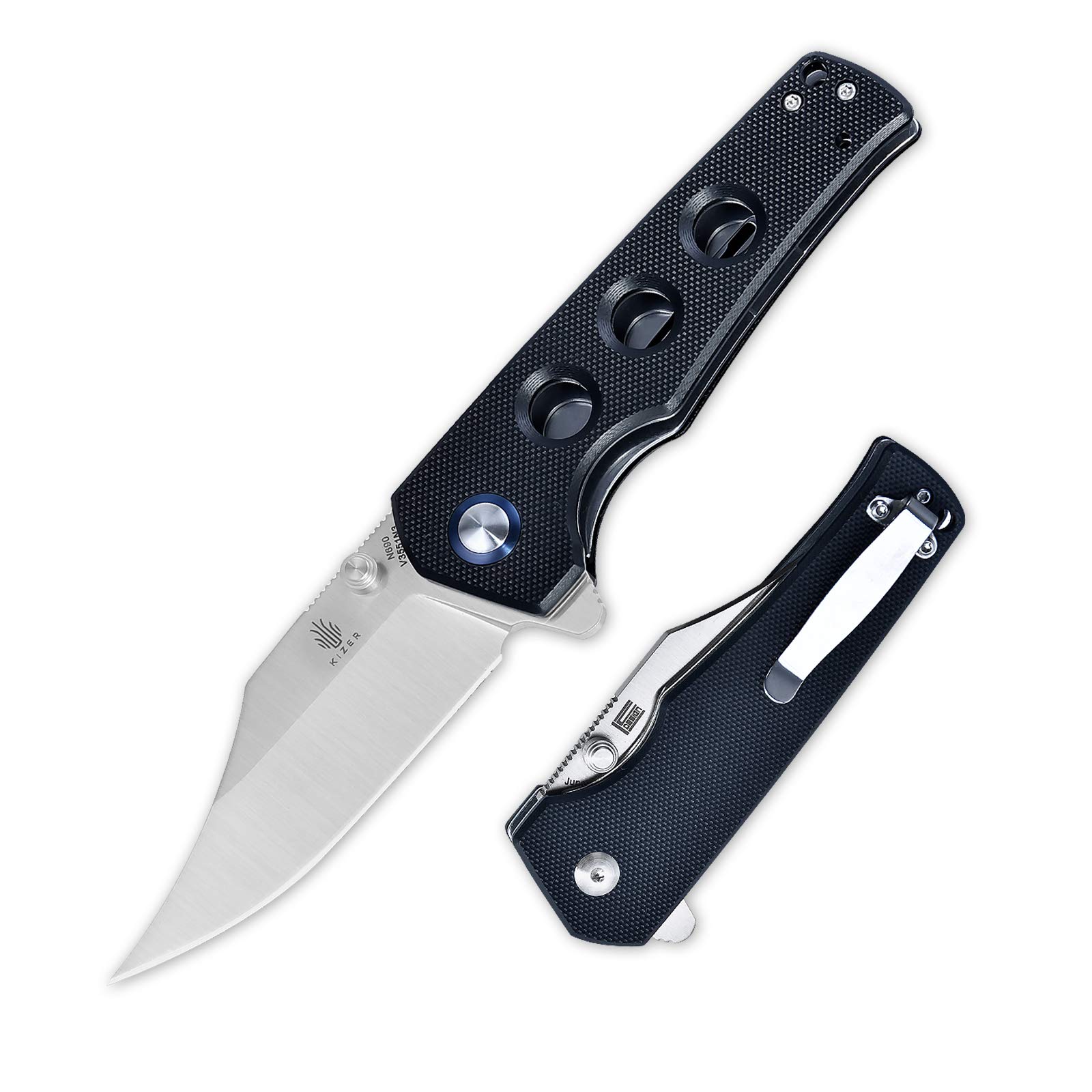 KizerJunges N690 Blade Folding Pocket Knife with Clip for EDC,V3551