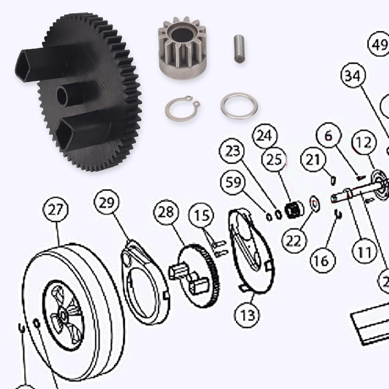 R-2280 NP08 Lawn Sweeper 60-Tooth Gears & R-2485Lh R-2485Rh Sweeper Gears Kit, Compatible with John-Deere/B-rinlyHardy STS 42" Lawn Sweeper, Fits STS-42, STS-420 Lawn Sweepers