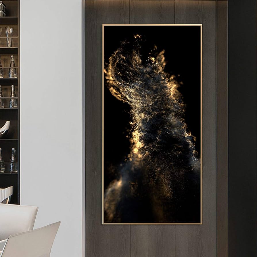 Amazon｜抽象的な金色のキャンバスの絵画大きいサイズの壁の芸術