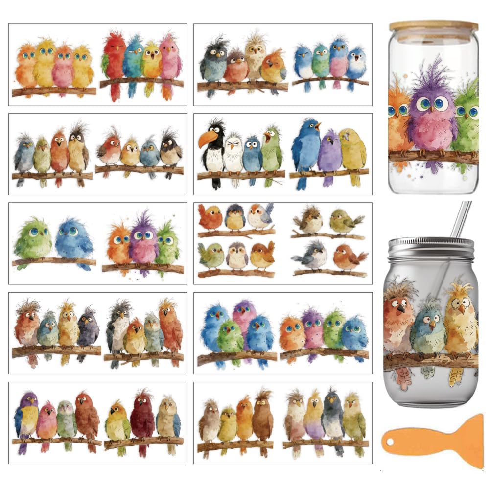 arricraft 10 Sheets Funny Bird UV DTF Cup Wrap Stickers — image 1