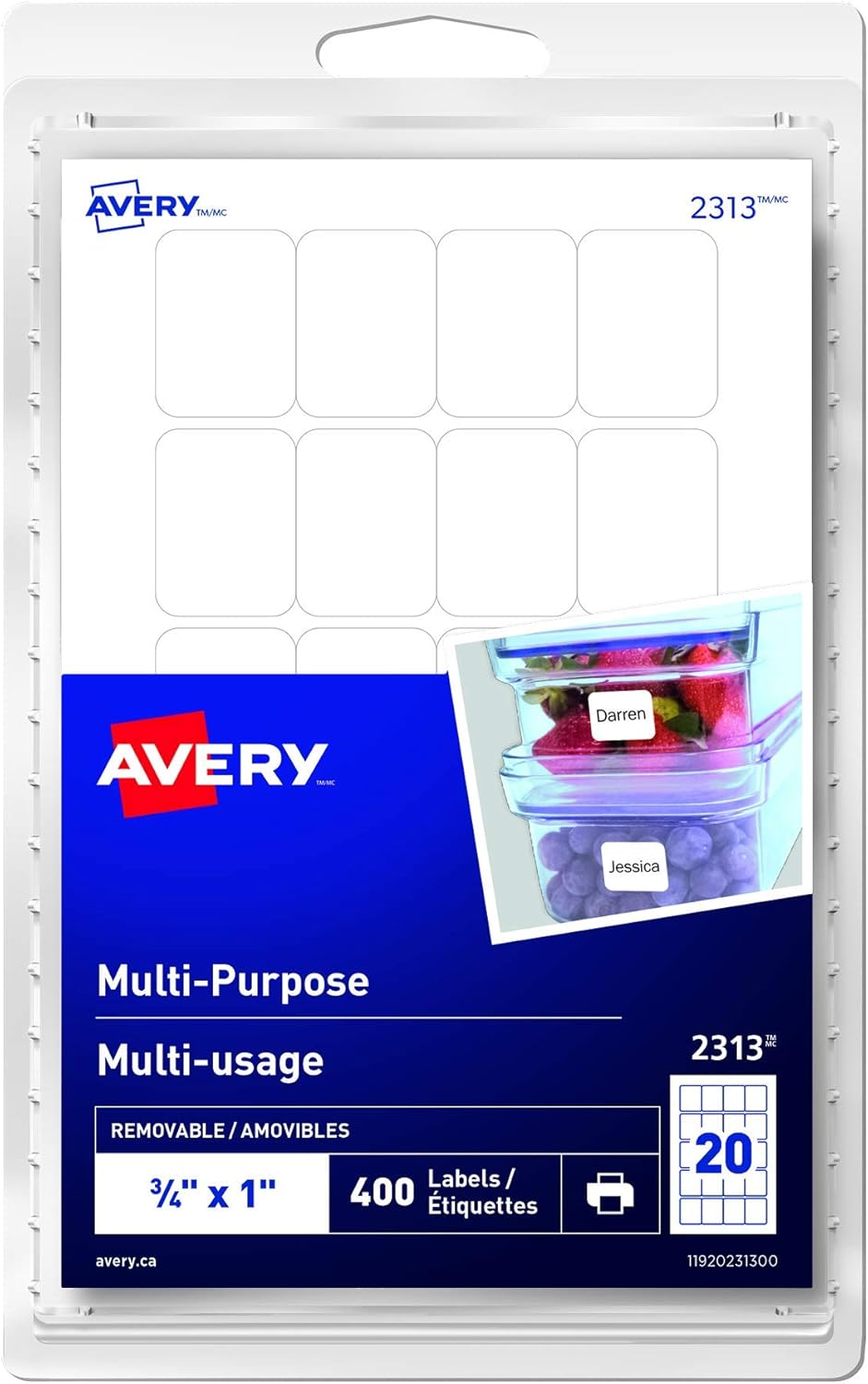 Avery MultiPurpose Removable White Labels, 3/4" X 1", 400 Labels Per