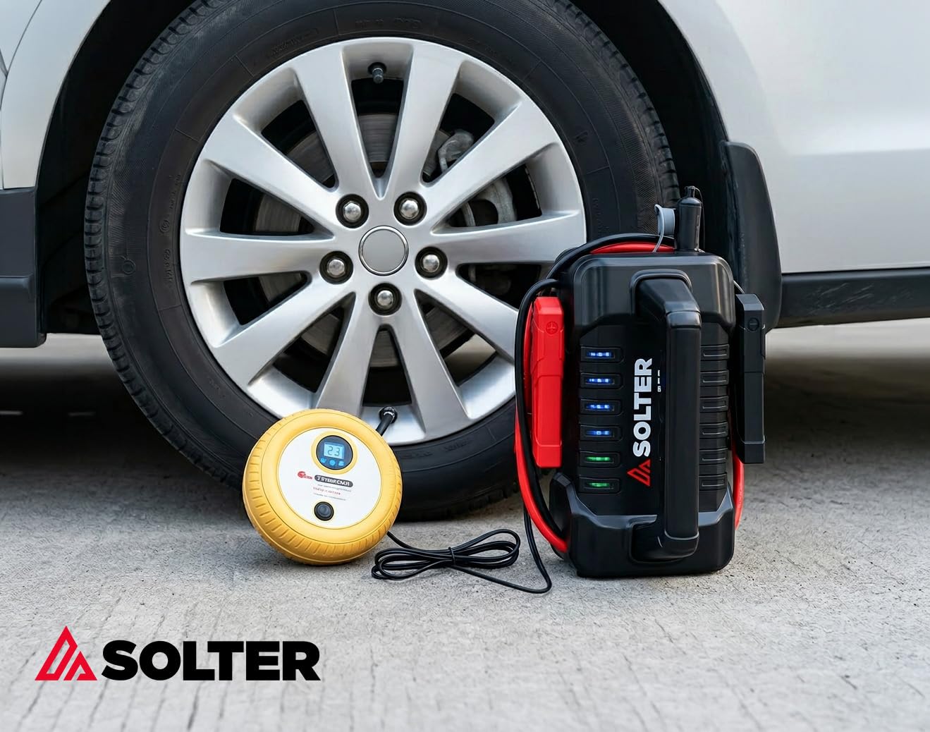 Solter Lithium LT-56 12/24V Pro, Arrancador de baterías 2000A Pico 56000mAh (207,2Wh), Compatible 12V/24V Camiones y maquinaria, Booster portátil 2,8 kg con Salida 12V 10A