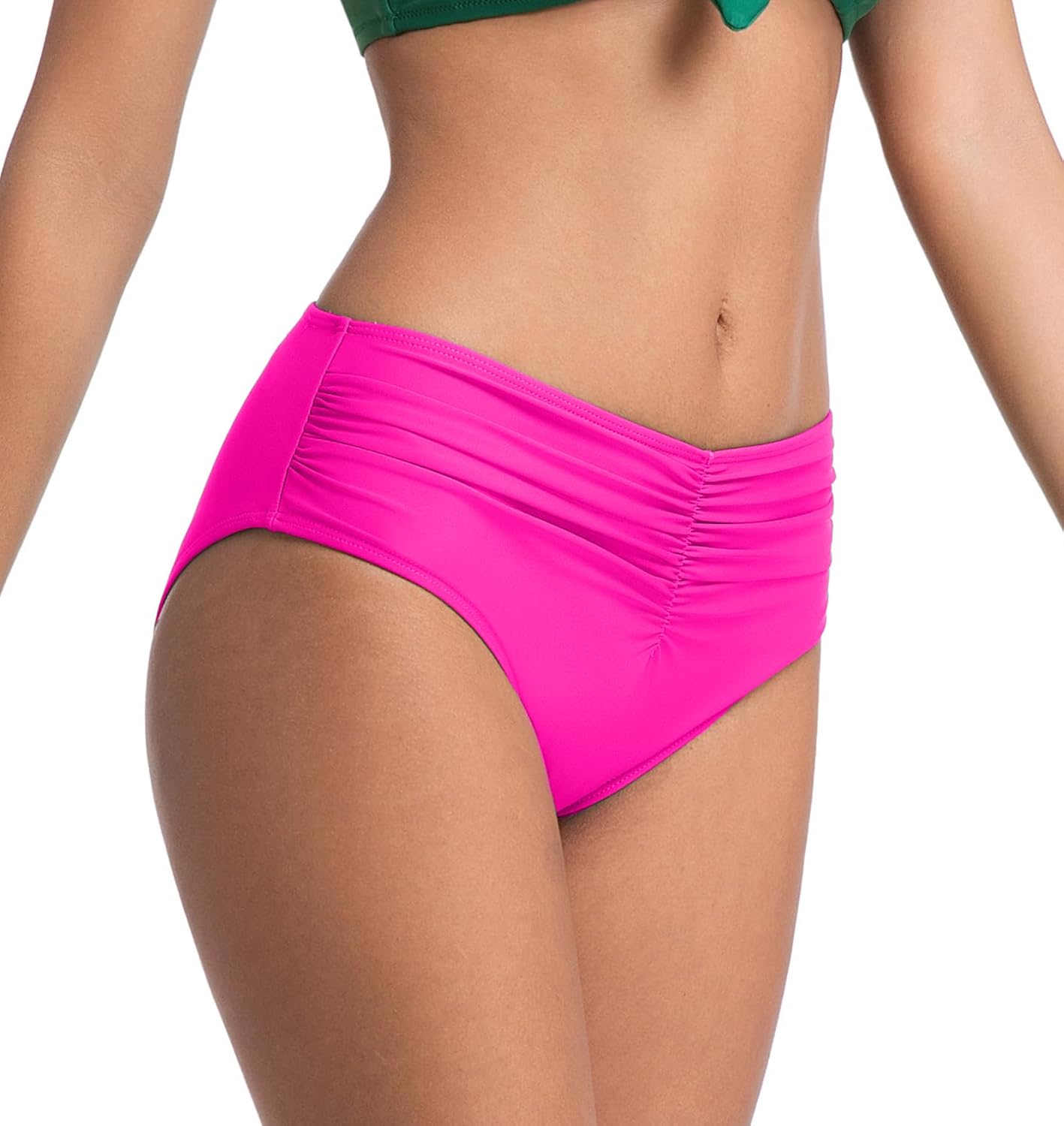 COCOPEAR Mid Rise Bathing Suit Bottoms for Women Ruched Tummy Control Swim Bottoms Full Coverage Bikini Bottoms for Women