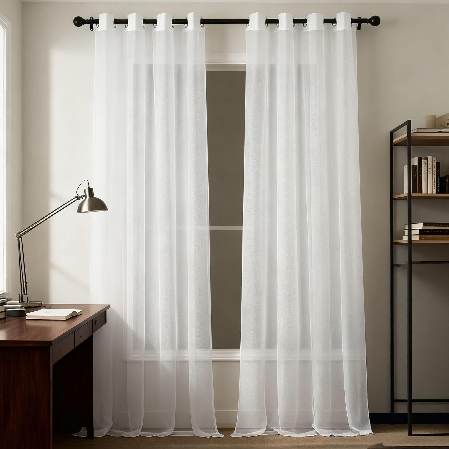 Rideau voile doux et lisse blanc 150 x 188 cm infroissable pour bureau