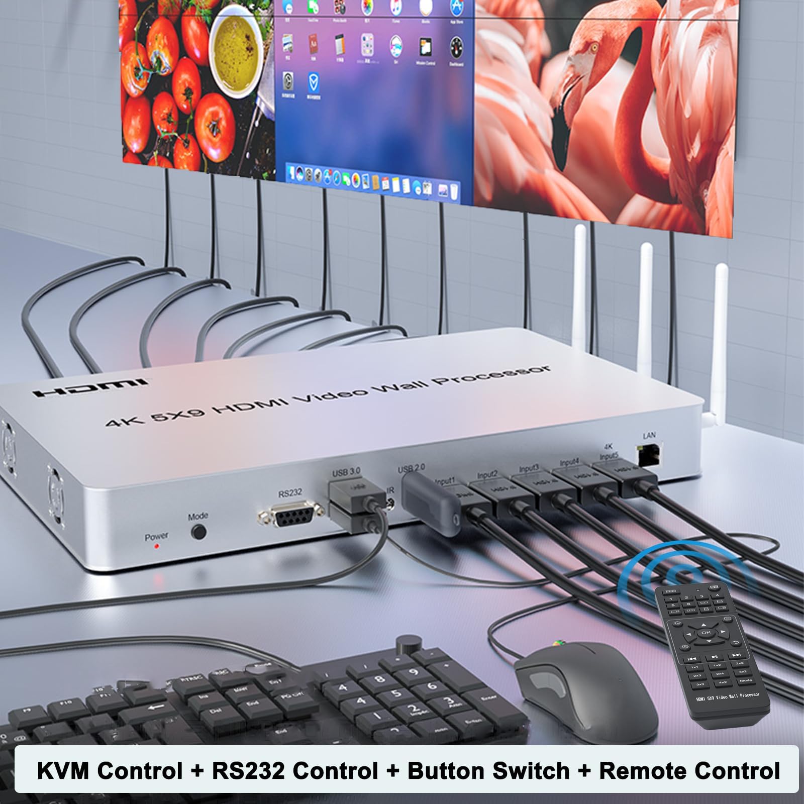 4K/30 UHD Video Wall Controller 3x3 2x4 Supporto 3840x2160@30Hz Ingressi TV Wall Controller per 9 TV Splicing Display, HDMI Matrix Switcher, PIP POP HDMI Splicer Splitter Modalità Ritratto 90degree