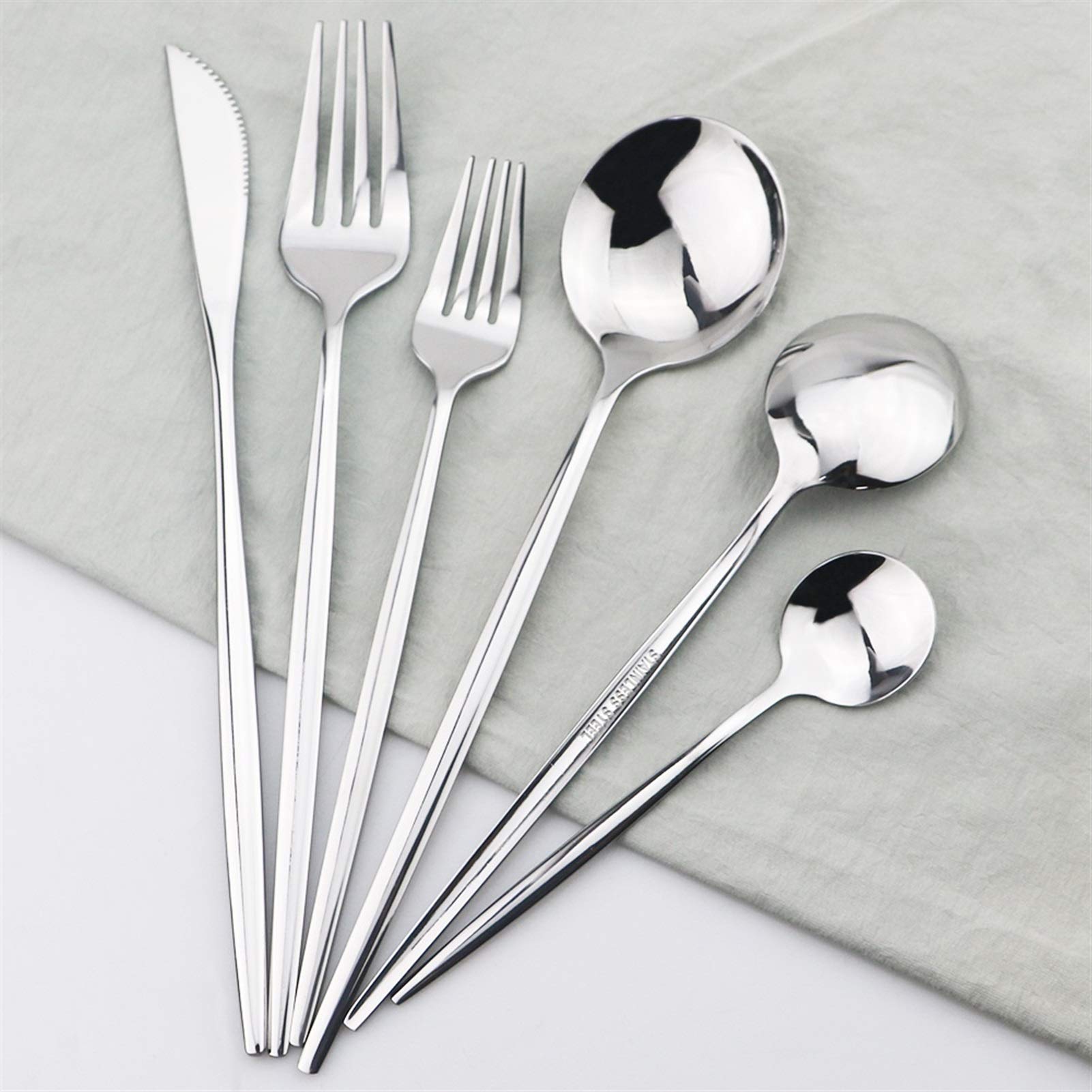 24 unids/set Negro Oro Cubiertos Cubiertos de acero inoxidable Vajilla Plateado Platware Set Cena Cuchillo Tenedor Cuchara (Color : 4set 24Pcs Black)