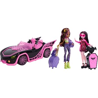 Monster High Eeekend Getaway Playset with Draculaura &amp; Clawdeen Wolf Dolls, Vehicle &amp; 20+ Accessories