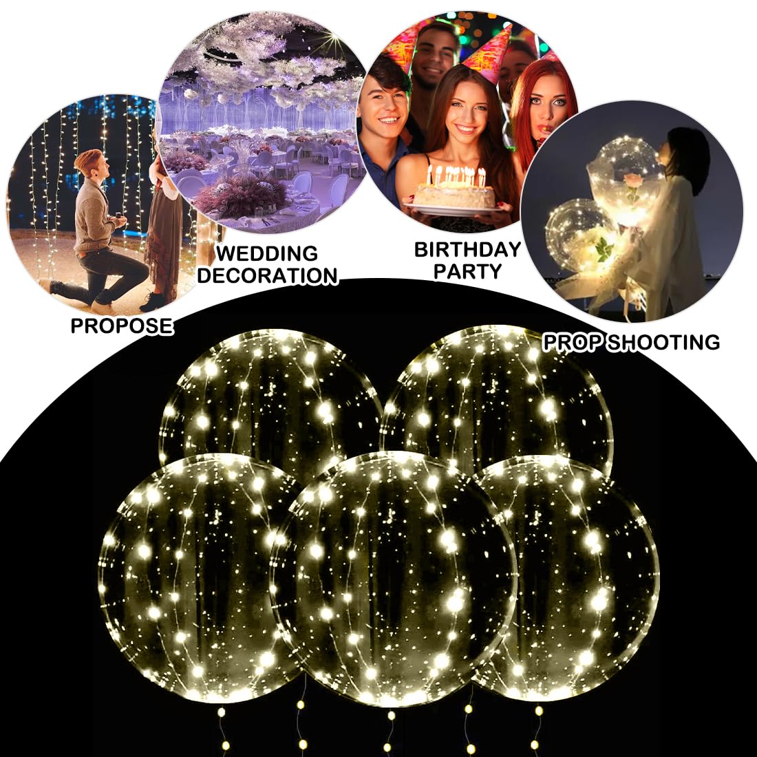 10 Palloncini LED Bobo Da 20 Pollici – Con Lucine A LED, Per Matrimoni, Feste E San Valentino, Bianco, Ricaricabili E Riutilizzabili
