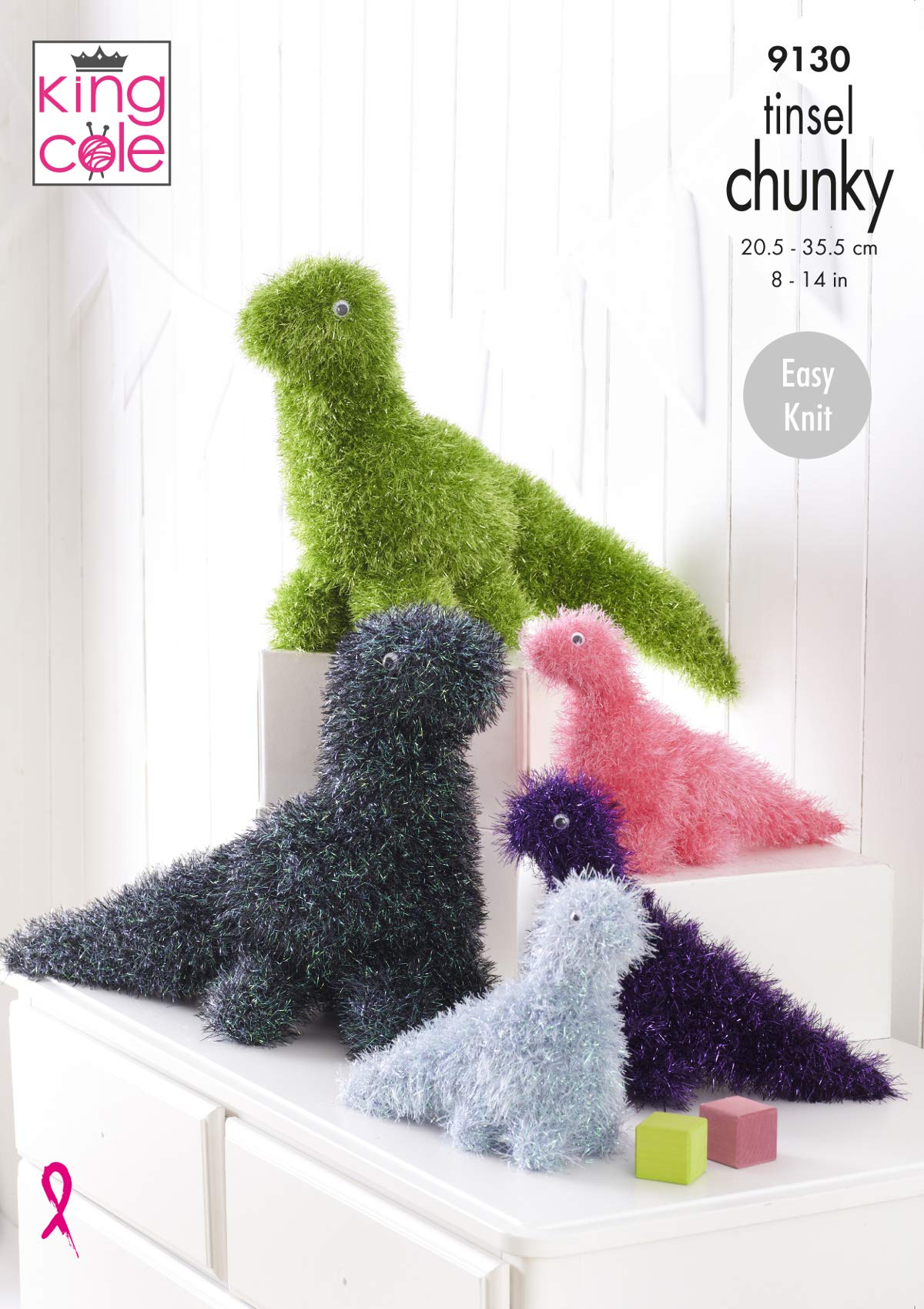 King Cole Easy Knitting Pattern 9130 to Make Toy Dinosaurs in Tinsel Chunky