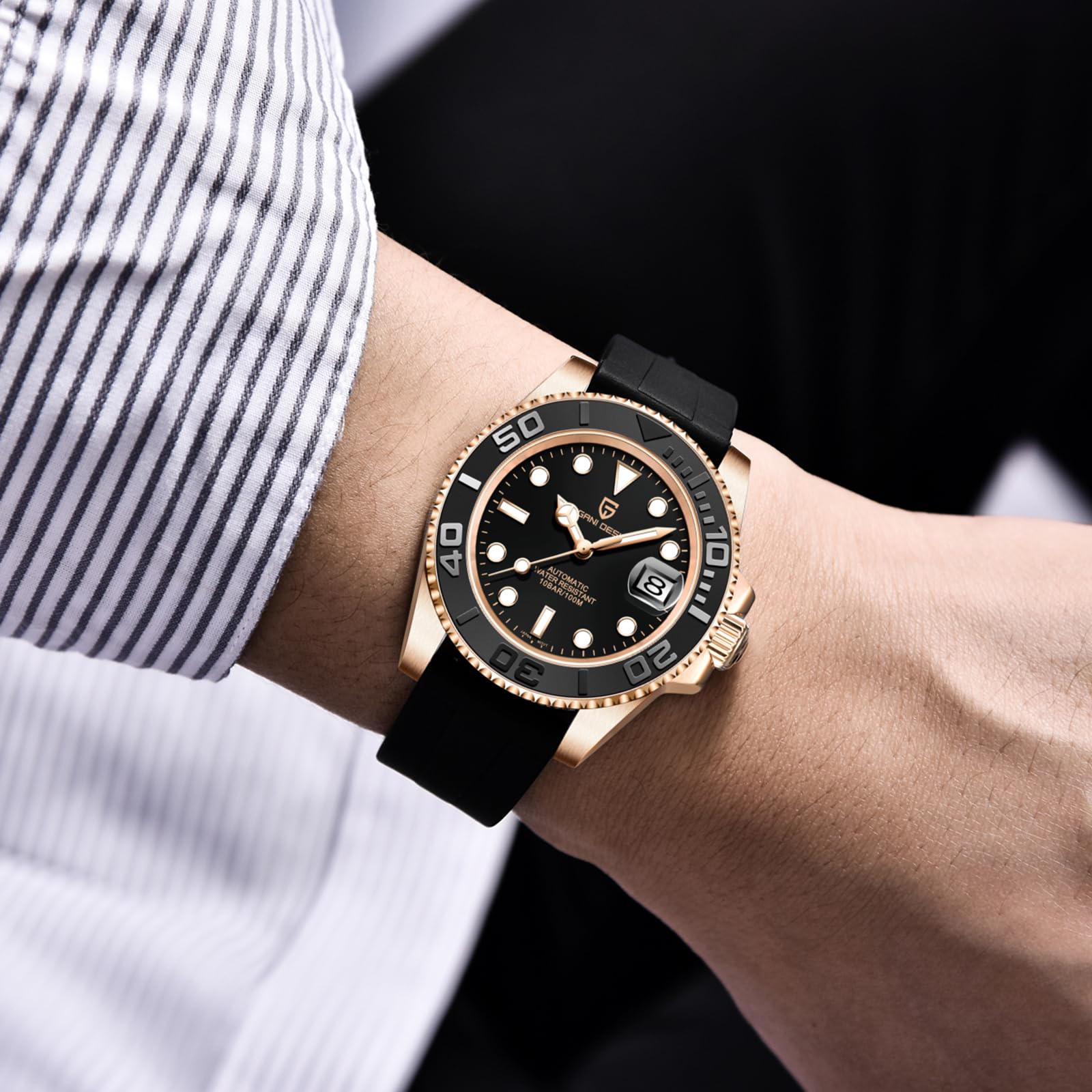 SUZAKU Orologio da uomo automatico Orologio meccanico in acciaio inox vetro zaffiro lunetta girevole 100 m impermeabile luminoso uomo business orologio automatico