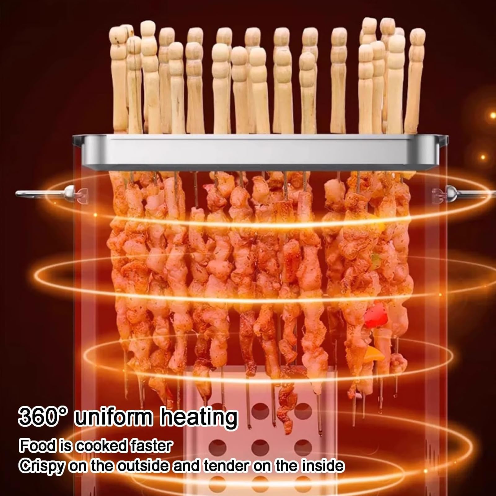 Pionowy Grill Węglowy Typu Smoker, Przenośny Bezdymny Grill BBQ z 26 Szaszłykami i Rusztem, Równomierne Ogrzewanie 360°, Grill Wiszący ze Stali Nierdzewnej do Kempingu Ogrodu i Przyjęć (Bezwęglowy)