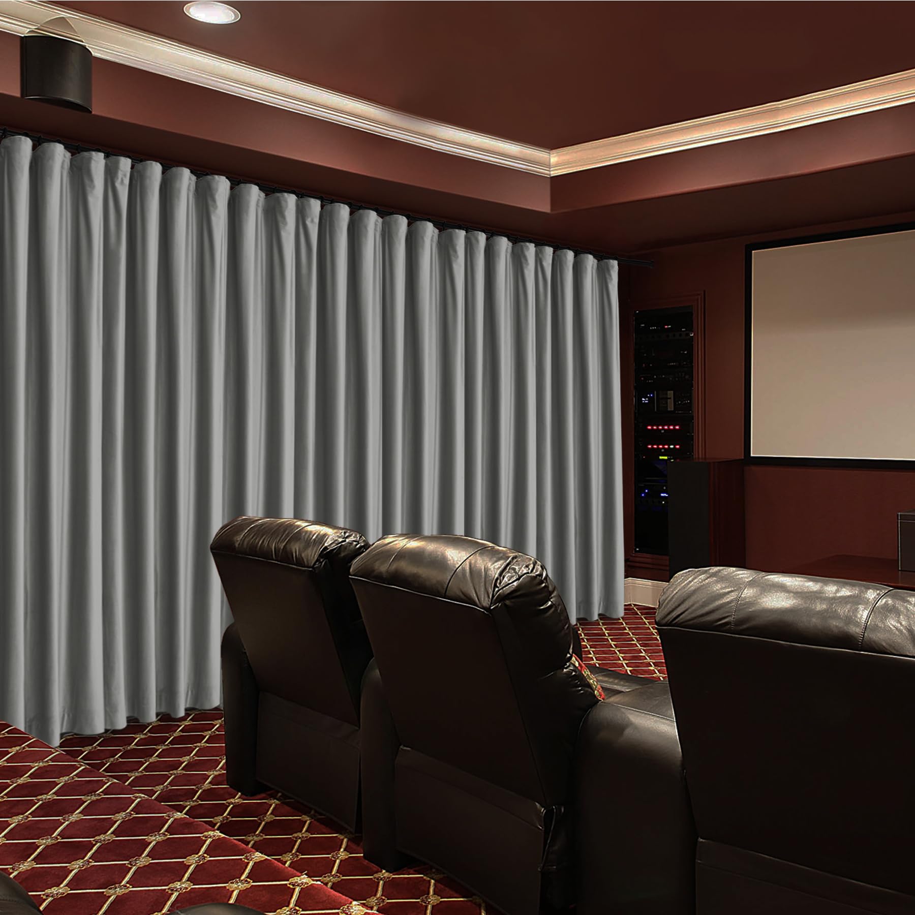 Fcosie Home Theater Curtains Flat Hooks, Extra Wide Velvet Drapes, Blackout Room Darkening Thermal Insulated Drapery for Home Moive Theater Room, 1 PC