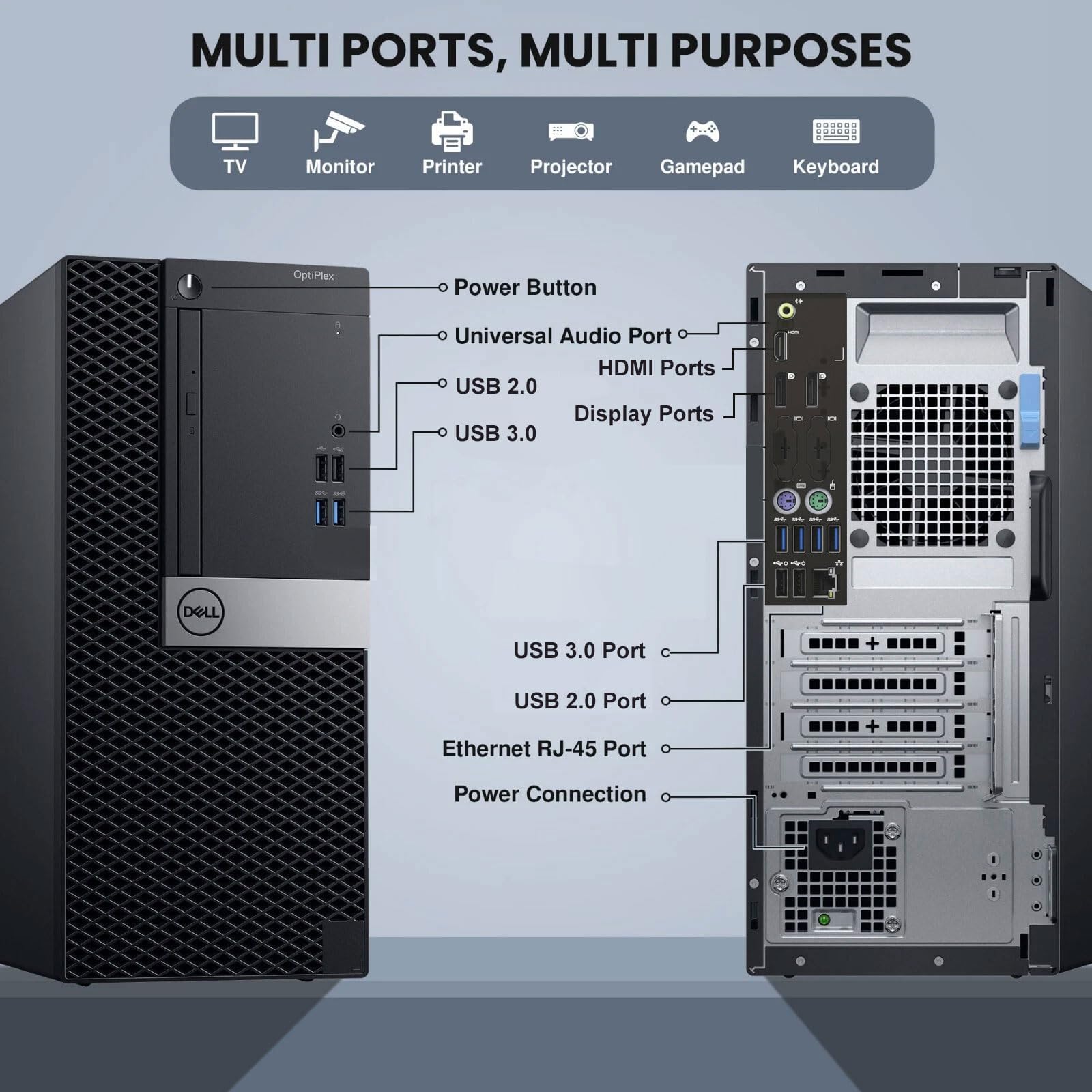 Dell Optiplex 7040 Mini Tour Ordinateur de Bureau, Intel Core i7-6700, 16 Go de RAM, SSD 256 Go, Wi-FI, Bluetooth, Clavier QWERTY Américain, Windows 11 Pro (Reconditionné)