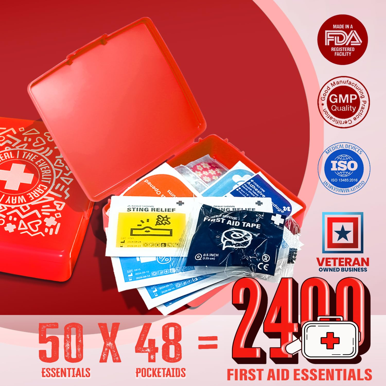 EVERLIT Mini kit de primeros auxilios para bolsillo, compacto y portátil, estuche rígido de 50 piezas, cortes, rasguños, cuidado de heridas, esencial para viajes, al aire libre, escuela, camping