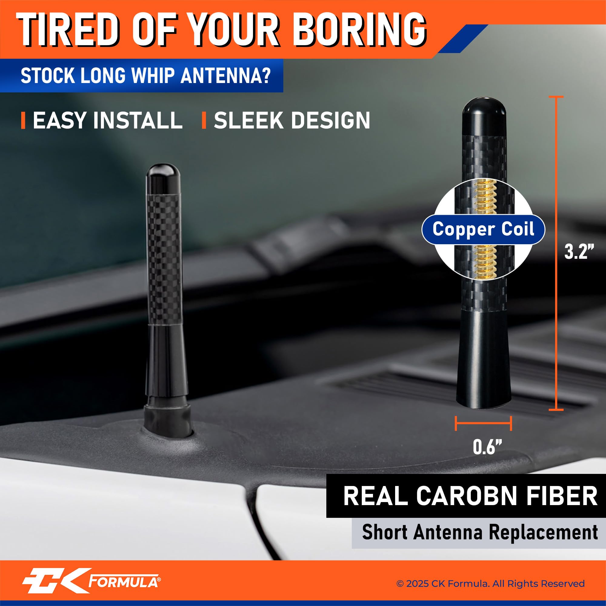 Universal Carbon Fiber Short Antenna for Truck - F150 F-150 Bronco RAM 1500 Tundra Tacoma, Jeep Wrangler, Gladiator, Antena para Carro, Car Antenna Replacement Accessories, 3.1