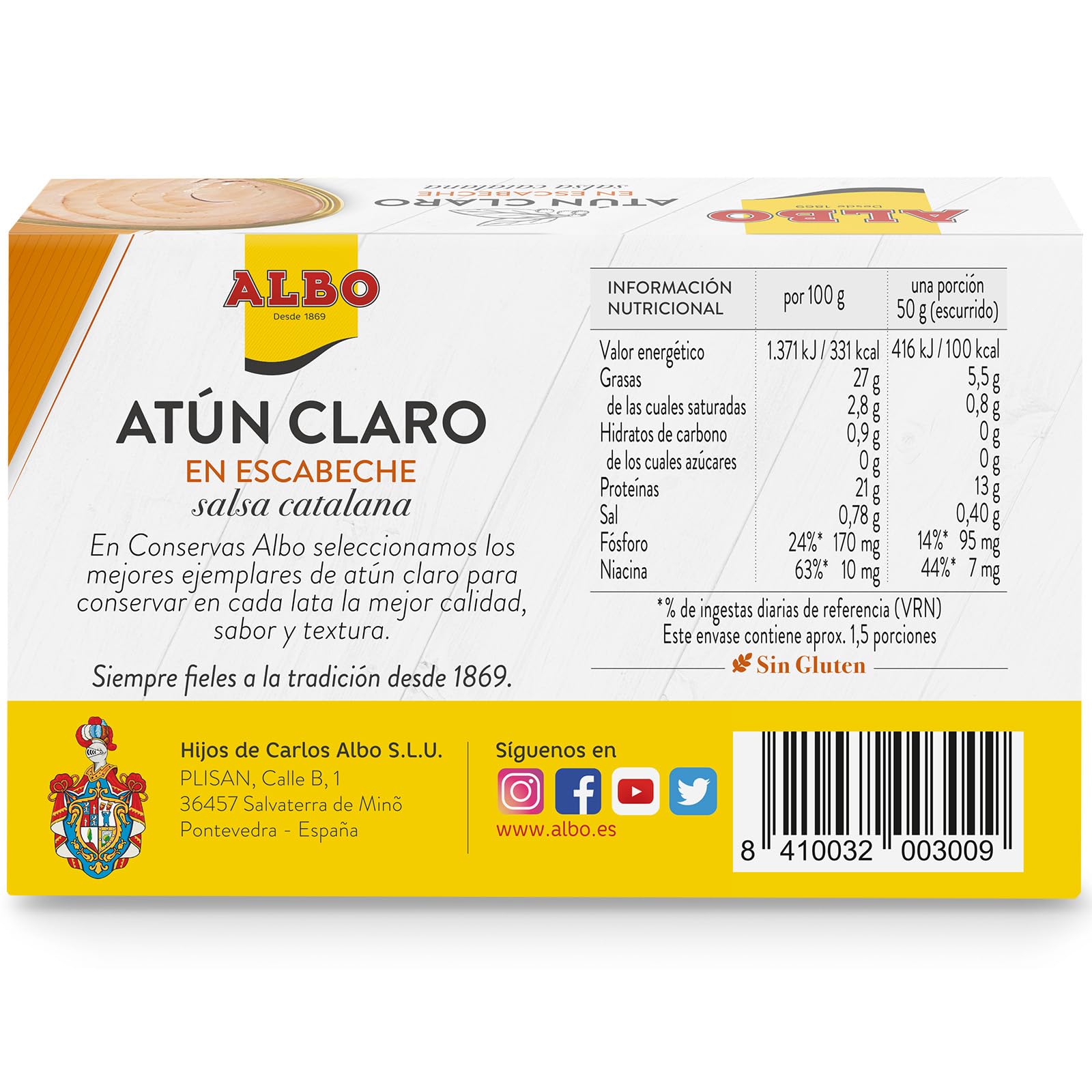 Albo Conserva de Atún Claro en Escabeche, Lata 112 g