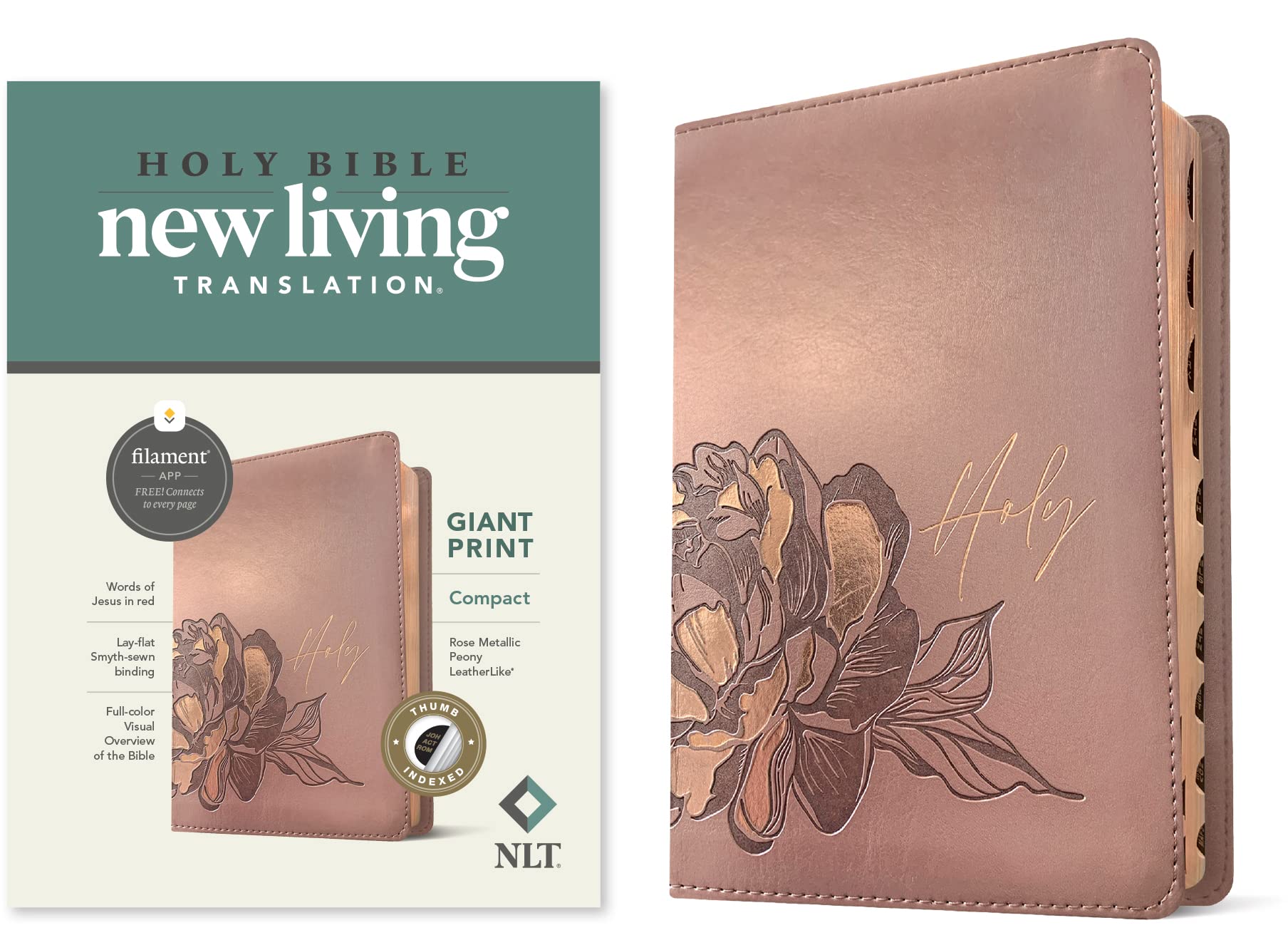 NLT Compact Giant Print Bible, Filament Enabled Edition (Red Letter, Leatherlike, Rose Metallic Peony, Indexed): New Living Translation, Rose Metallic ... Bible, Filament Enabled Edition, Red Letter