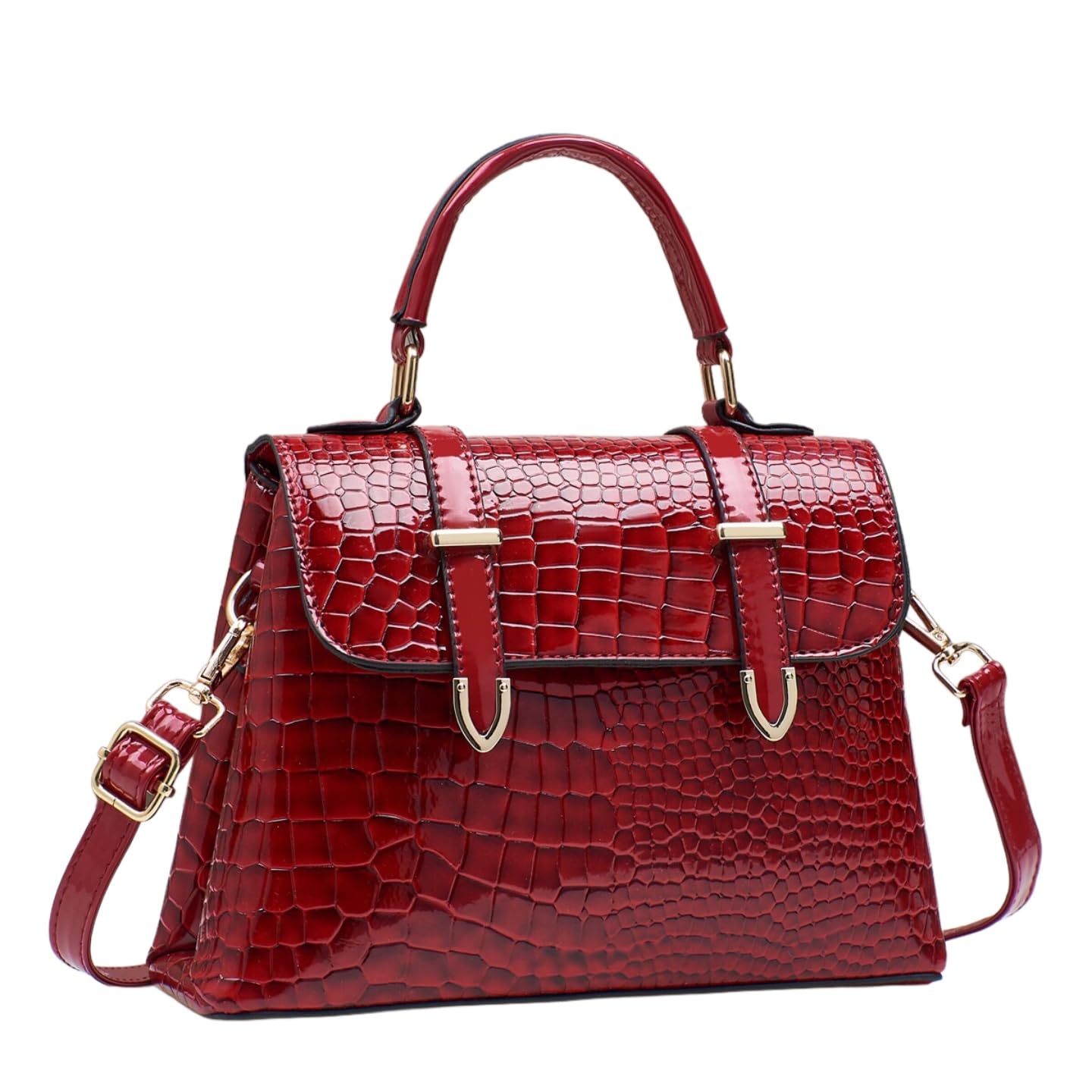 Patent Crocodile Clutches for Women,Small Trendy Top Handle Handbags Flap Purse