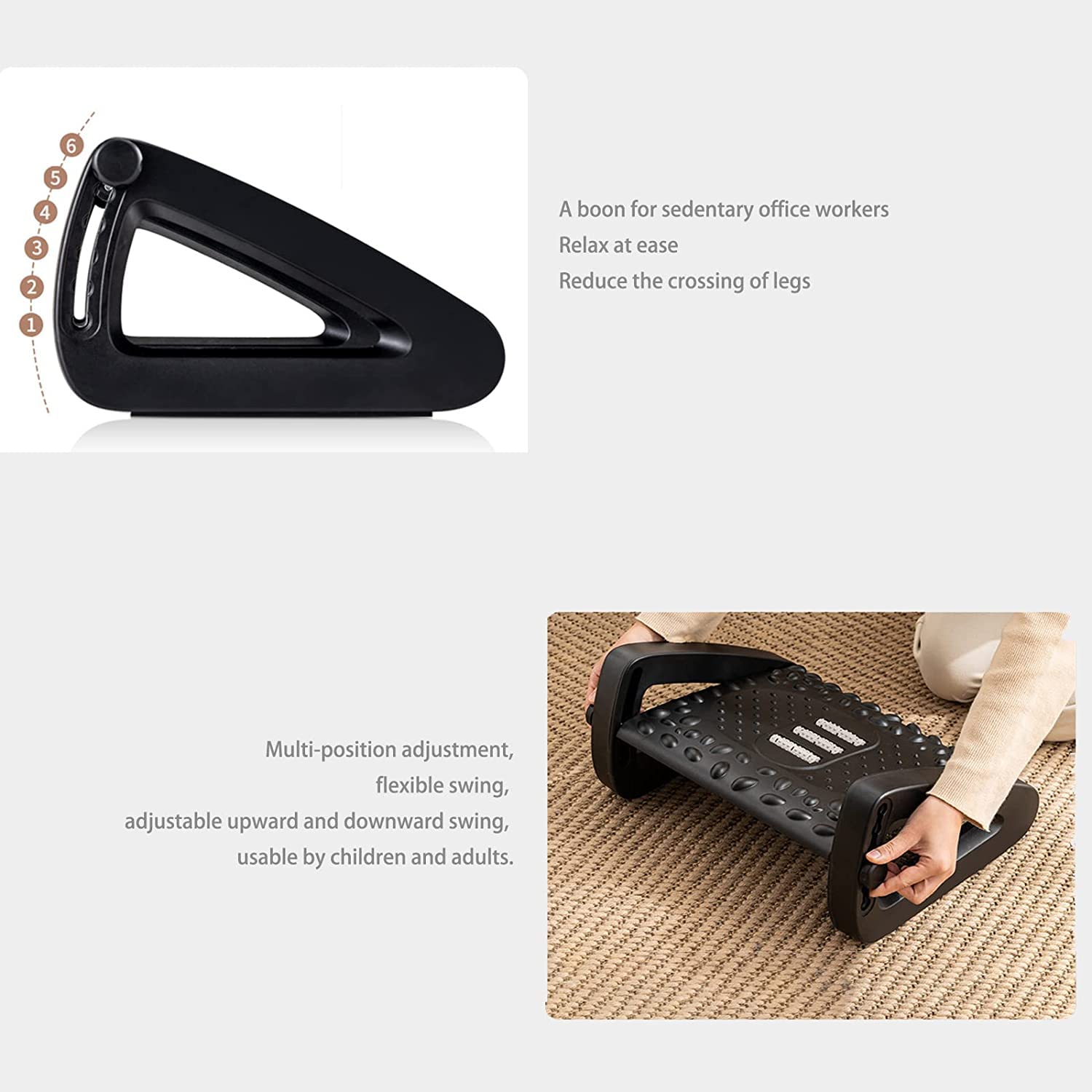 Furat adjustable foot rest, ergonomic desk footrest with massage function, 6 adjustable height footrest non-slip foot stool, leg, knee and back pain, for home/office/travel Furat adjustable foot rest, ergonomic desk footrest with massage function, 6 adjustable height footrest non-slip foot stool, leg, knee and back pain, for home/office/travel