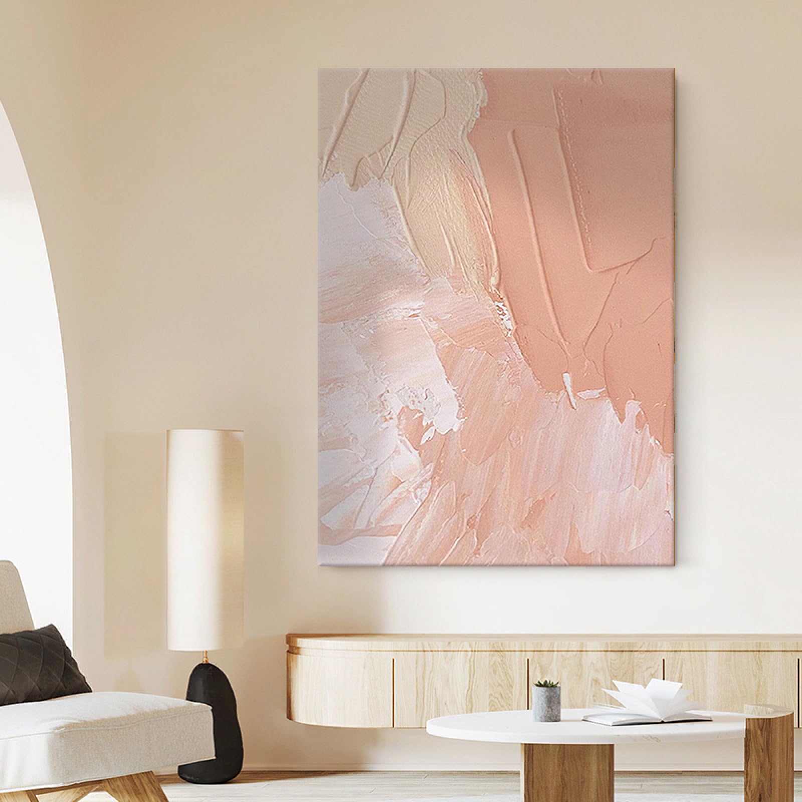 Toile abstraite crème au couteau pour créer un salon zen et moderne