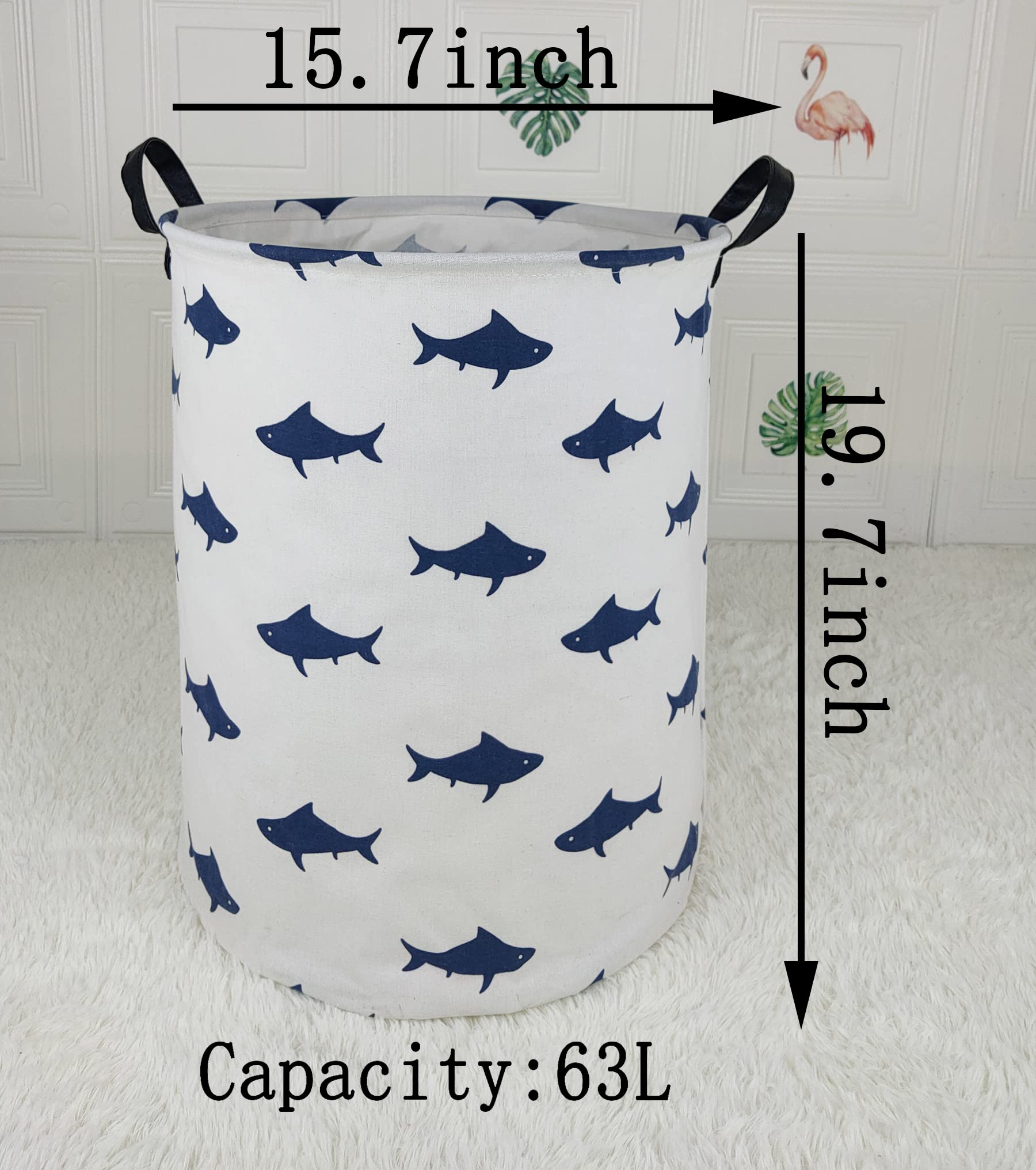 Runder Wäschekorb mit Haifisch-Muster, Aufbewahrungskorb, Stoffmaterial, Aufbewahrungskorb, Aufbewahrungskorb, Geschenkbox, mit Griffen für Zimmer