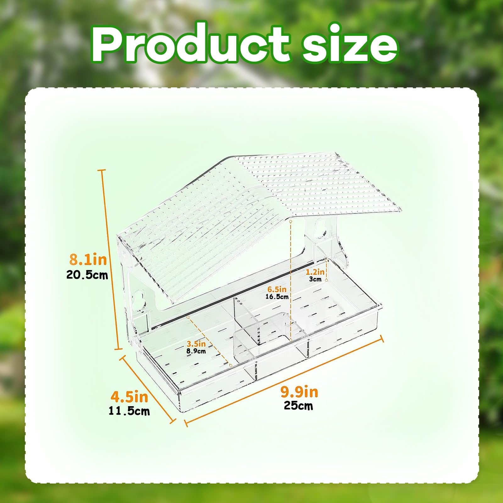 Window Bird Feeder, Clear Outdoor Bird House with 4 Strong Suction Cups & Removable Seed Tray, 3 Compartment Design with Drainage Holes, Ideal as a Birdwatching Gift, Outdoor Bird Feeder, and Garden D - 2
