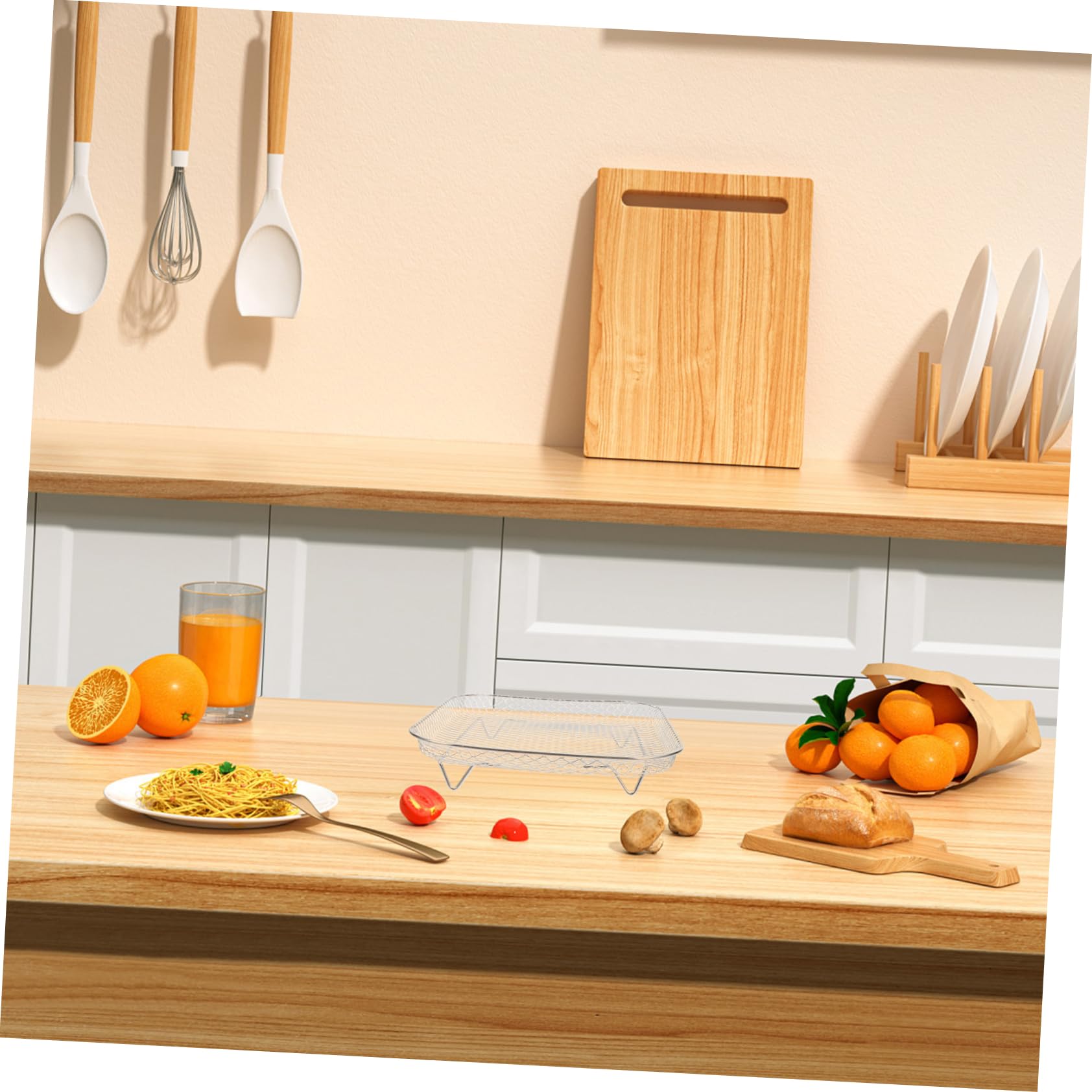 OKUMEYR Air Fryer Insert Shelf Square Baking Rack Stainless Steel Grilling Rack Multi-use Oven Accessory Sturdy Easy to Clean Healthy Cooking