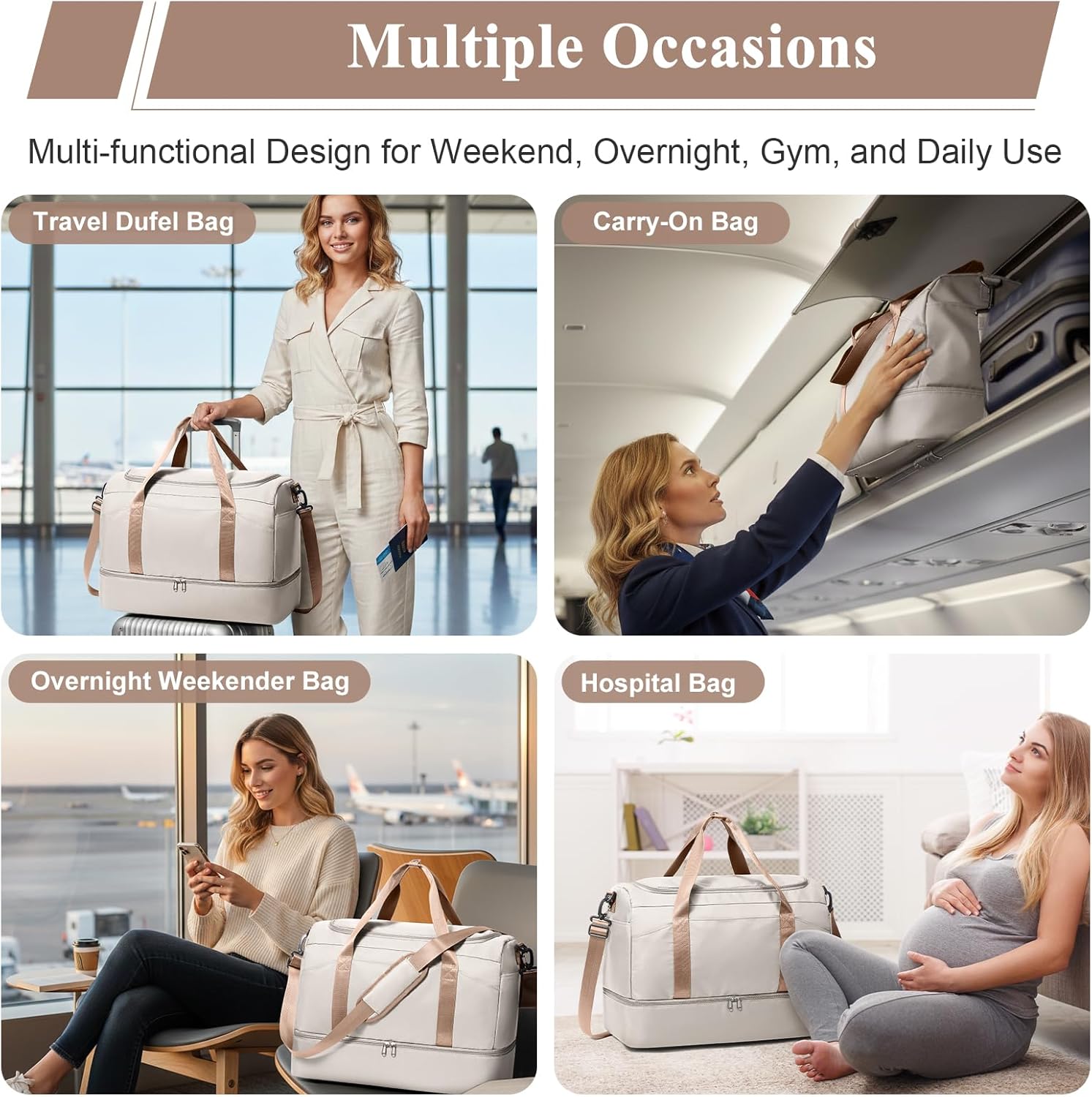 Large Travel Duffle Bag,Weekender Bags for Women with Shoe Compartment, Carry on Overnight Duffel Bag with Wet Pocket