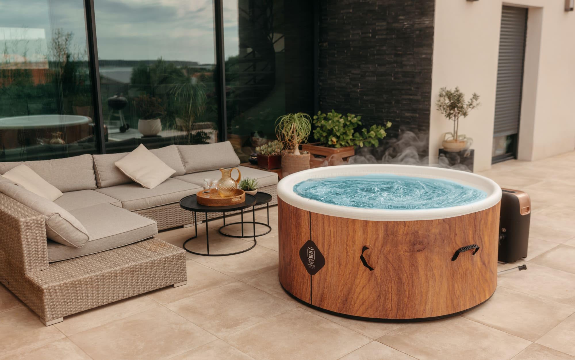 COCO SPA Tahiti Spa Inflable - 150 cm de diámetro - 800 litros - Motor 2240 W - 2 a 4 personas - Masaje 140 chorros