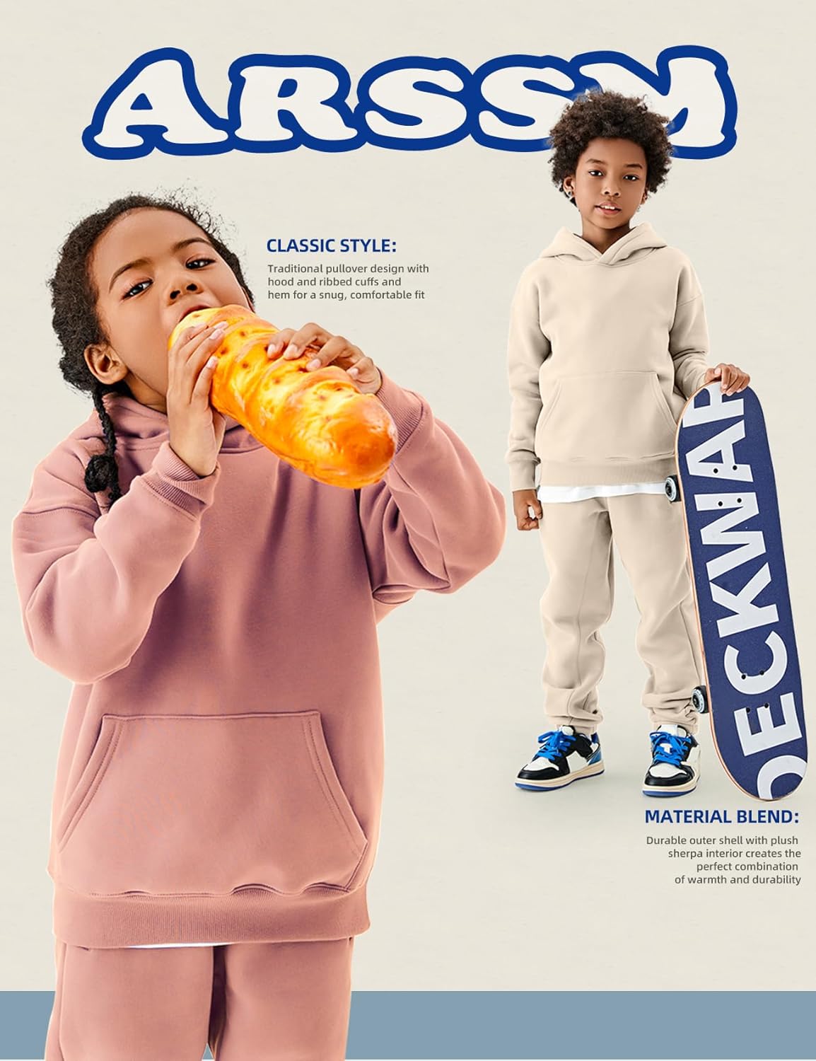 Arssm Girls Boys Sweatsuits Fleece 2 Piece Outfits Pants Set Hoodie and Sweatpant Set Kids Athletic Fleece Tracksuits - Image 7