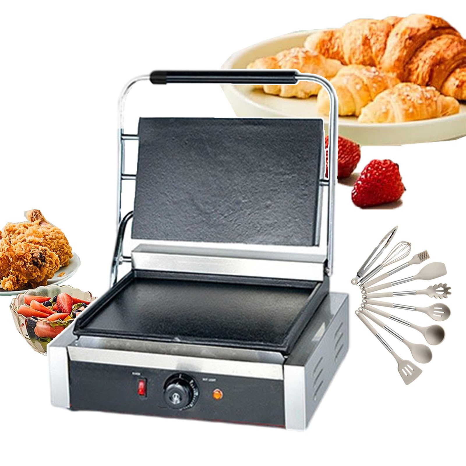 Elektryczny Grill Do Kanapek, Opiekacz Do Głębokich Tostów, Nieprzywierająca Płyta Grillowa I Gofrownice, Elektryczna Patelnia (Z 9-Częściowym Zestawem Przyborów Kuchennych),2200W