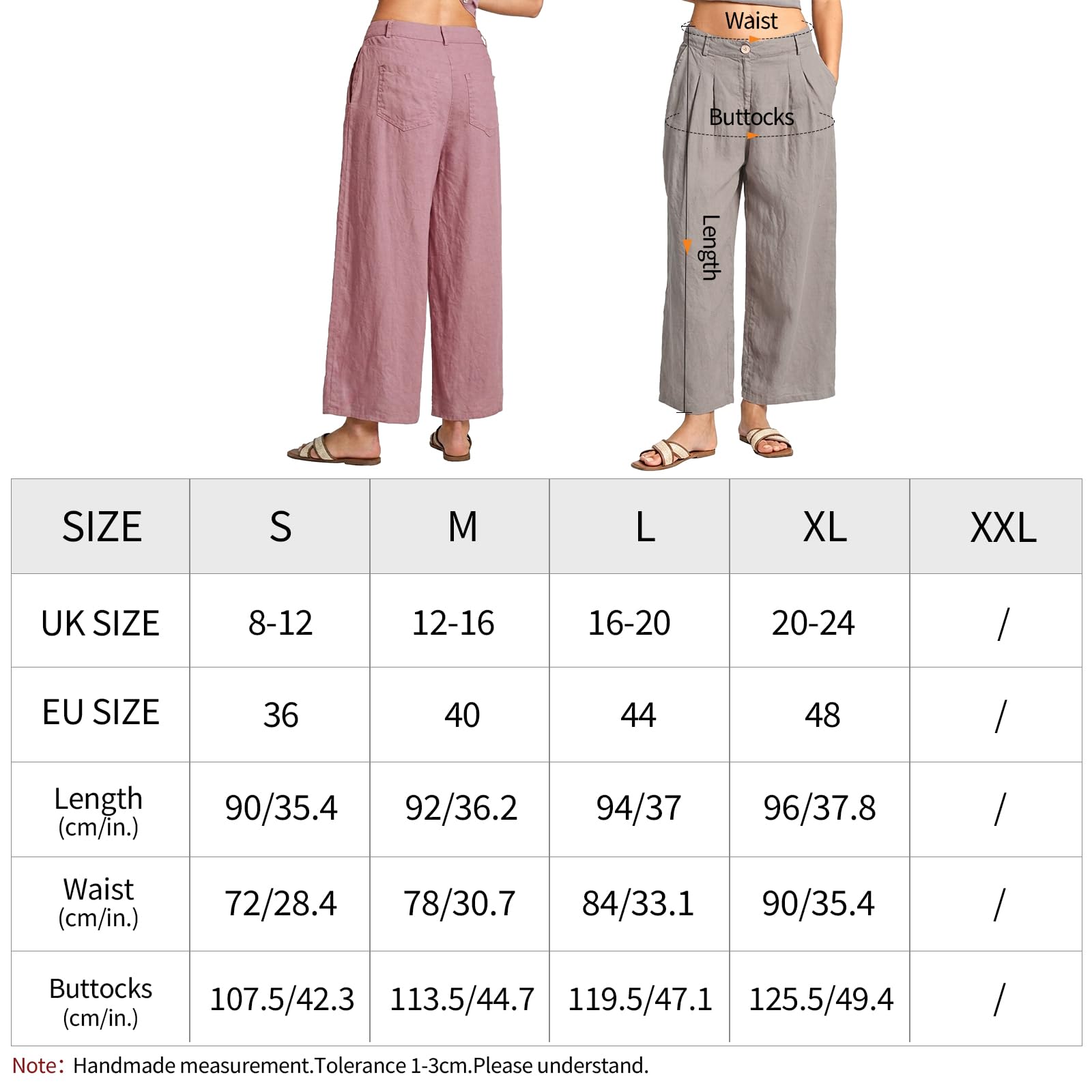 Amazhiyu Pantalones de verano para mujer, ligeros, de lino, pantalones anchos de lino, pantalones mediocampo, pantalones largos y aireados, pantalones de trabajo, pantalones de ocio con bolsillos