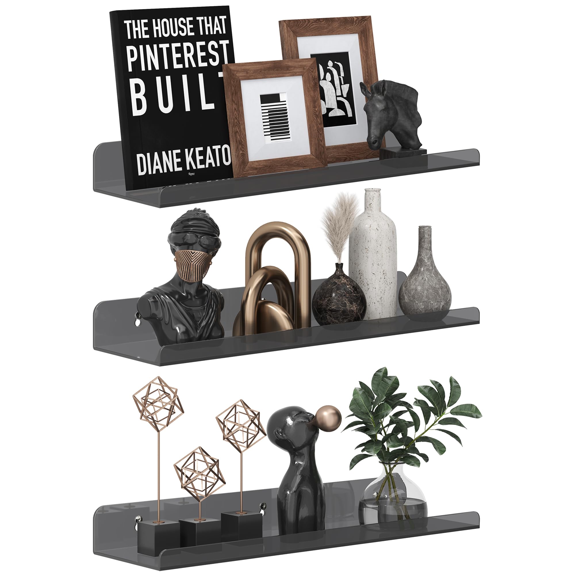 Qukaka Floating Shelves - 3 Pack, Clear Display Ledges -21 Qukaka Floating Shelves - 3 Pack, Clear Display Ledges -21