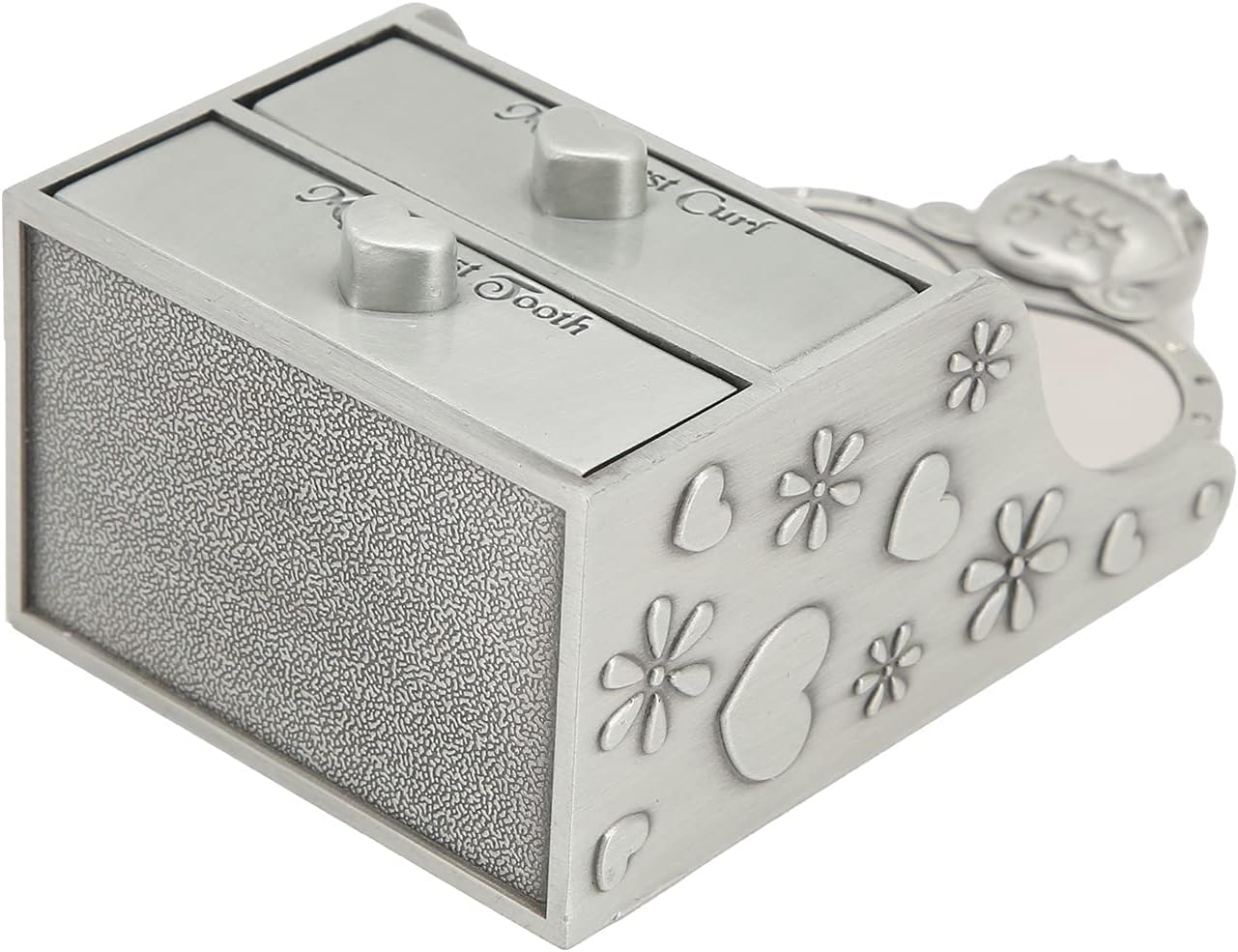 My First Curl and First Tooth Keepsake Box, Antique Silver Tooth Fairy Box First Haircut Keepsake for Christening Newborn Shower Birthday Gift Drawer Design (Sliver)