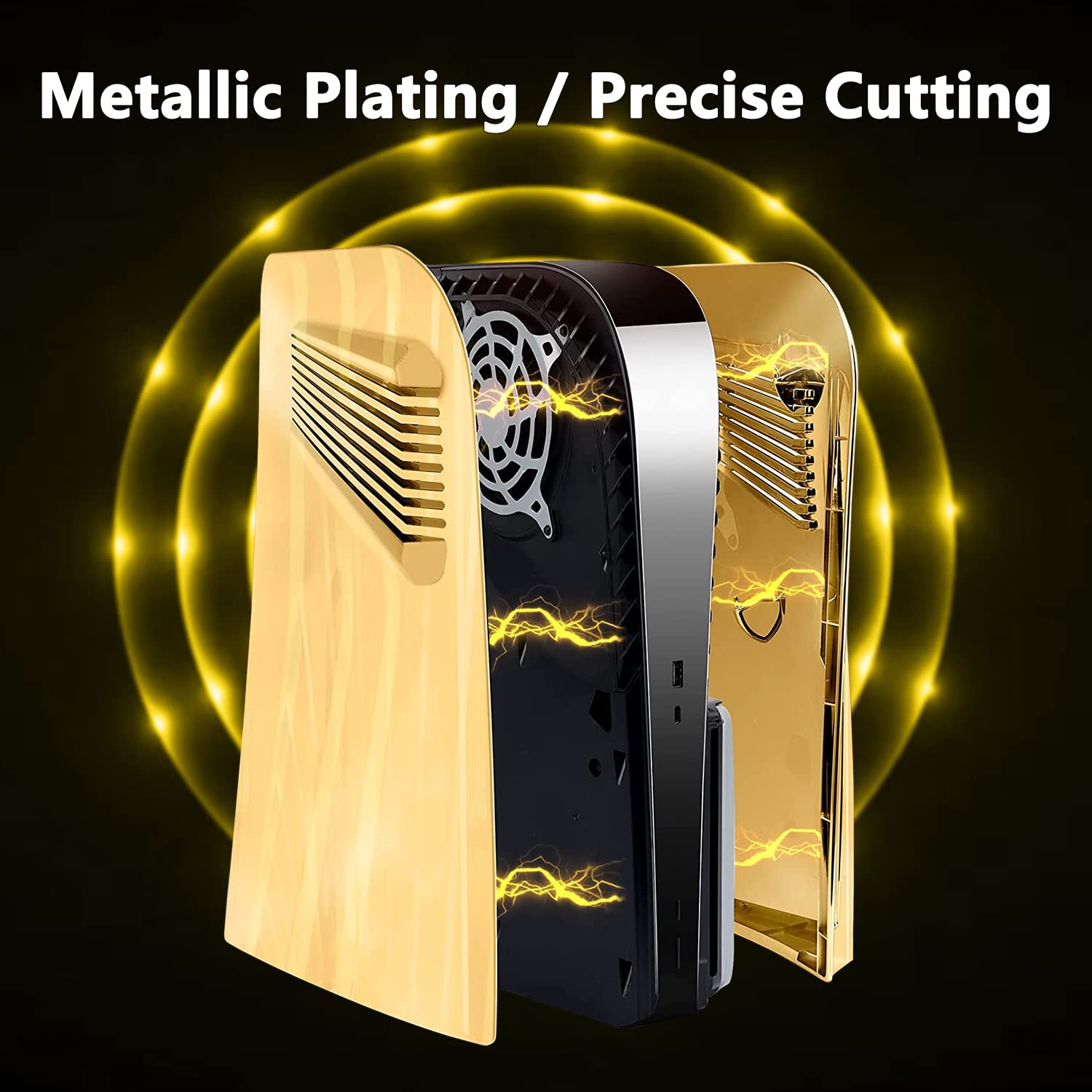 Miimall Faceplate Kompatibel mit PS5 Konsole Cover mit Kühlöffnungen, Kratzfeste Ersatzplatte Harte Shell Staubdichte Case Skin Cover für Disc Edition Konsole Hülle -Gold