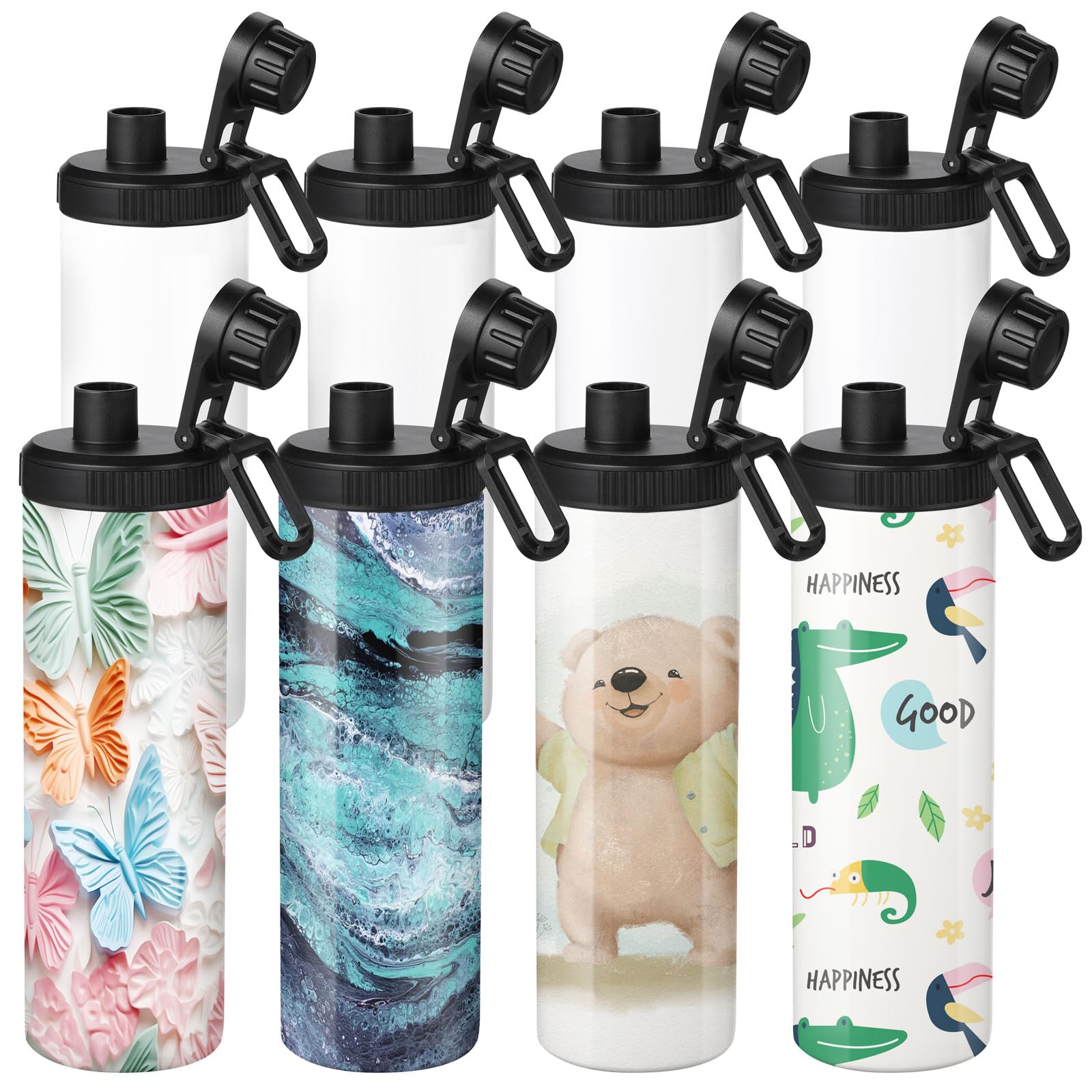 OFFNOVA 8 Pack Sublimation Water Bottle Blanks, 20 oz Sublimation Tumblers Bulk Stainless Steel Sports Water Bottles for Tumbler Heat Press Sublimation Printing
