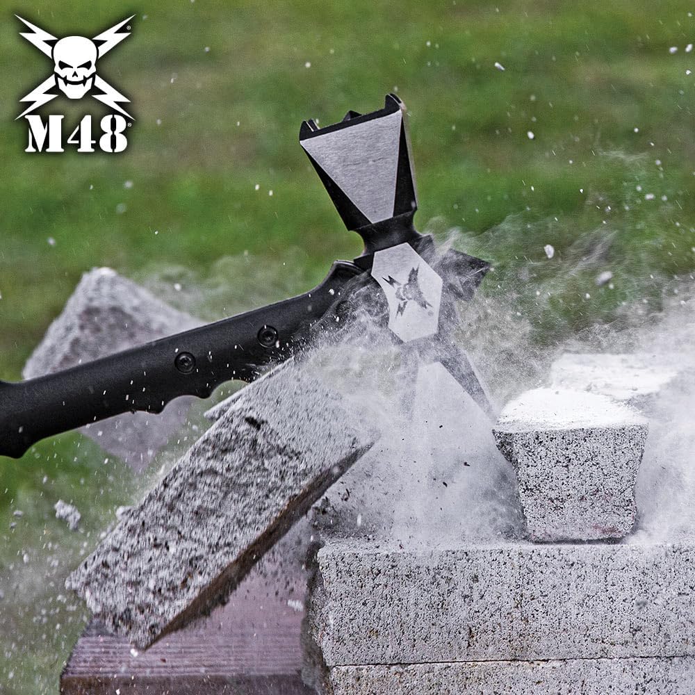 M48 Double-Headed War Hammer XL and Sheath - 2Cr13 Stainless Steel Head, Penetrating Points, Black Oxide Coating, Injection-Molded Handle - Excellent for Smashing and Breaching - Length 38 1/2”