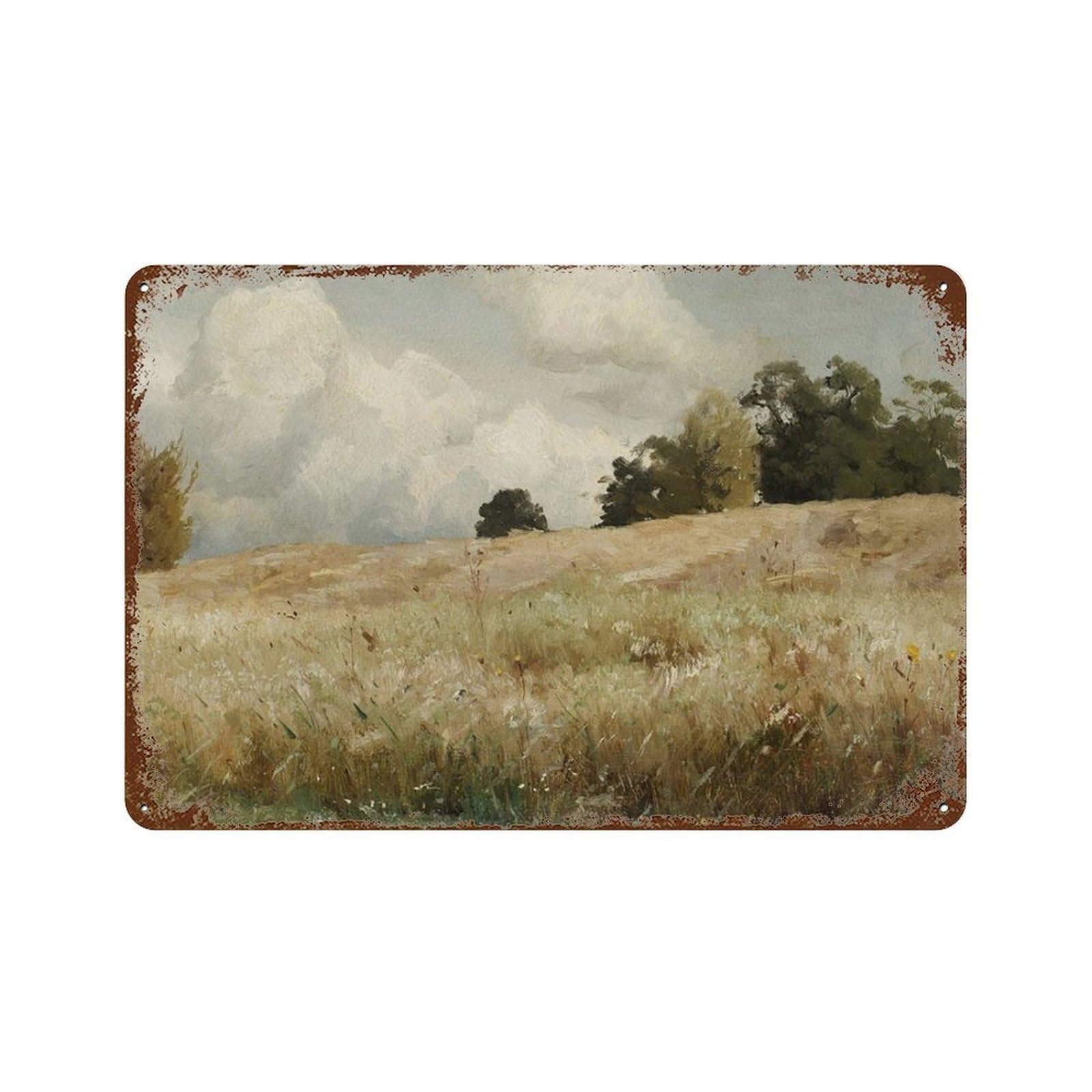 xiaoxiaoshen Wheat Fields Landscape Oil Painting, Vintage Country Wall Decor Art Metal Tin Poster Modern Home Decor Art Home Bar Shop Decorations Vintage Sign 20x30cm