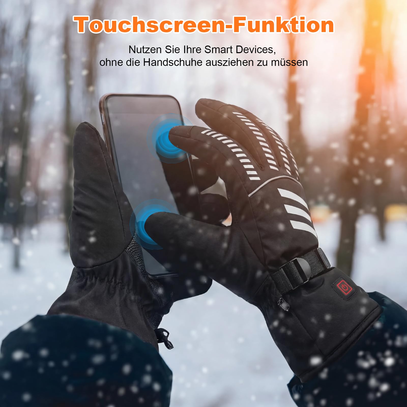 Gants Chauffants Rechargeables 7.4V 3000mAh - Gants de Ski et Moto Chauffants Homme Femme - 3 Niveaux de Chauffage, Imperméables, Tactiles - pour Randonnée, Chasse, Randonnée Hivernale